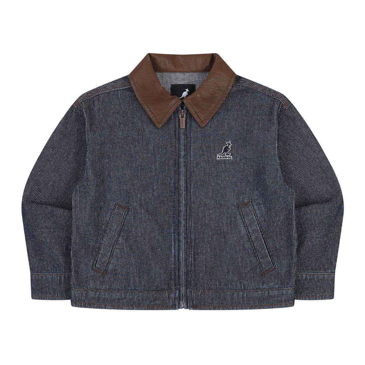 캉골키즈(KANGOL KIDS) 페이크 레더 카라 스트라이프 데님 자켓 SC 0102 네이비