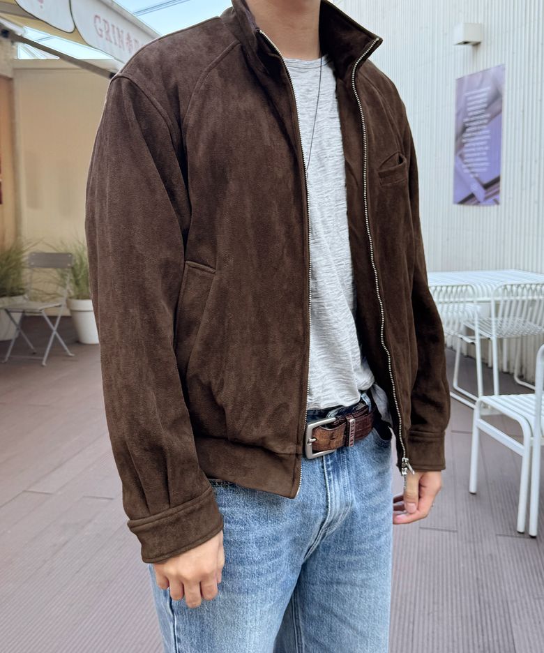 하이넥 스웨이드 재킷_브라운