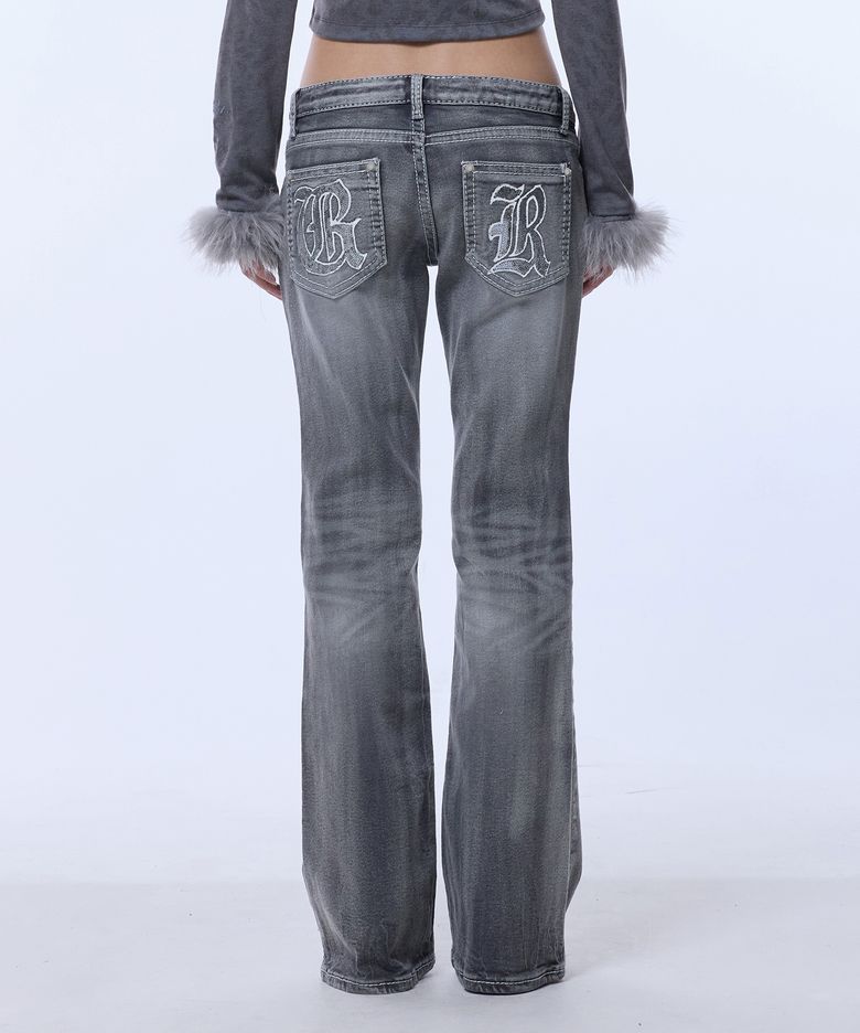 GR-LOW RISE BOOTSCUT DENIM PANTS_GREY