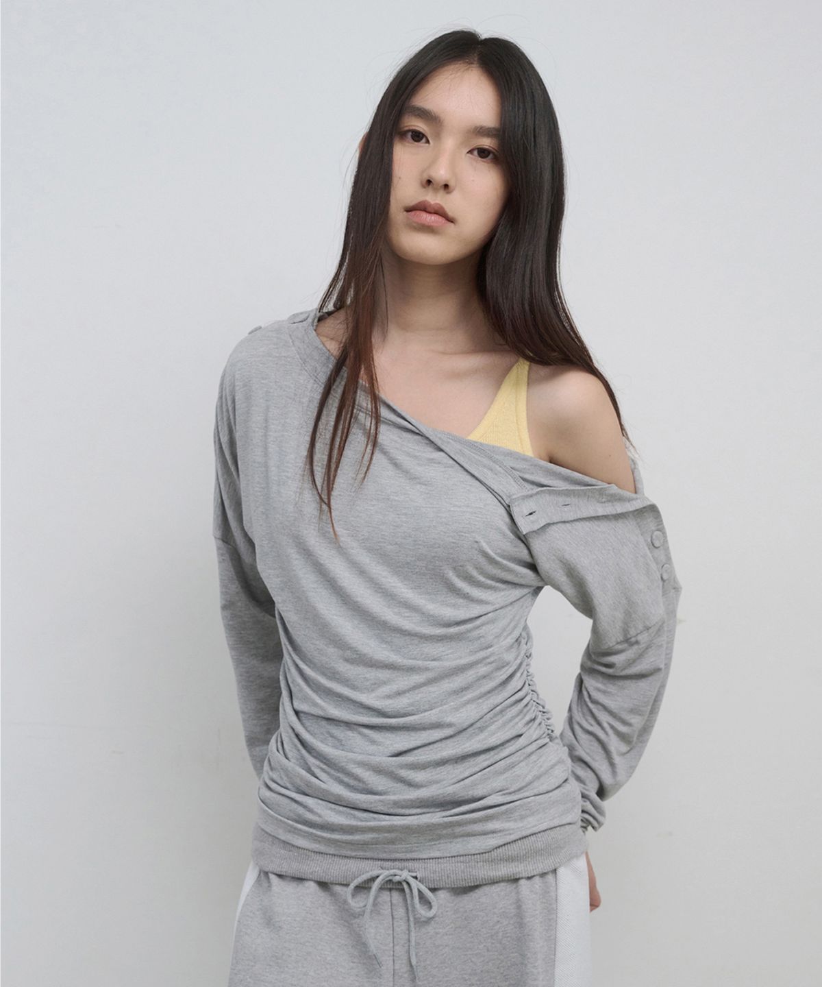 마조네(MA JOURNÉE) 2-WAY SHOULDER BUTTON TOP_MELANGE