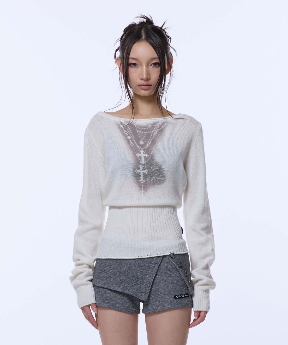 길라아카이브(GILAARCHIVE) NECKLACE OFF SHOULDER KNIT_IVORY