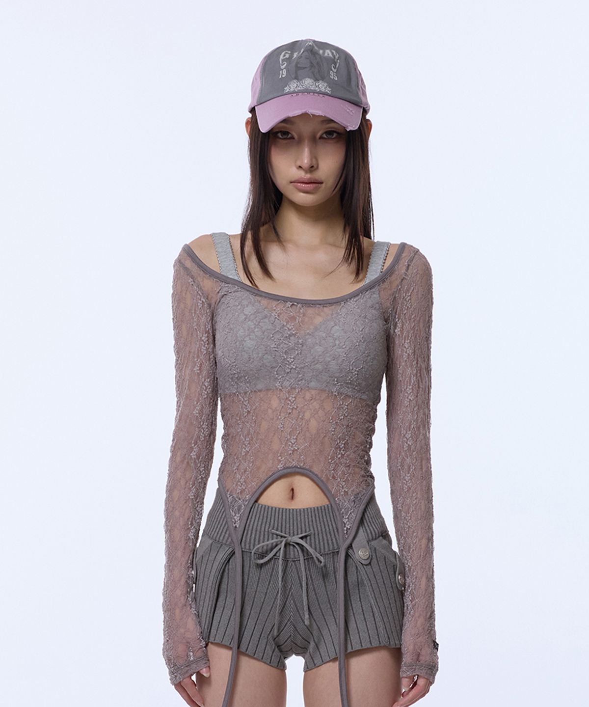 길라아카이브(GILAARCHIVE) LAYERED LACE STRAP LONG SLEEVE_BROWN