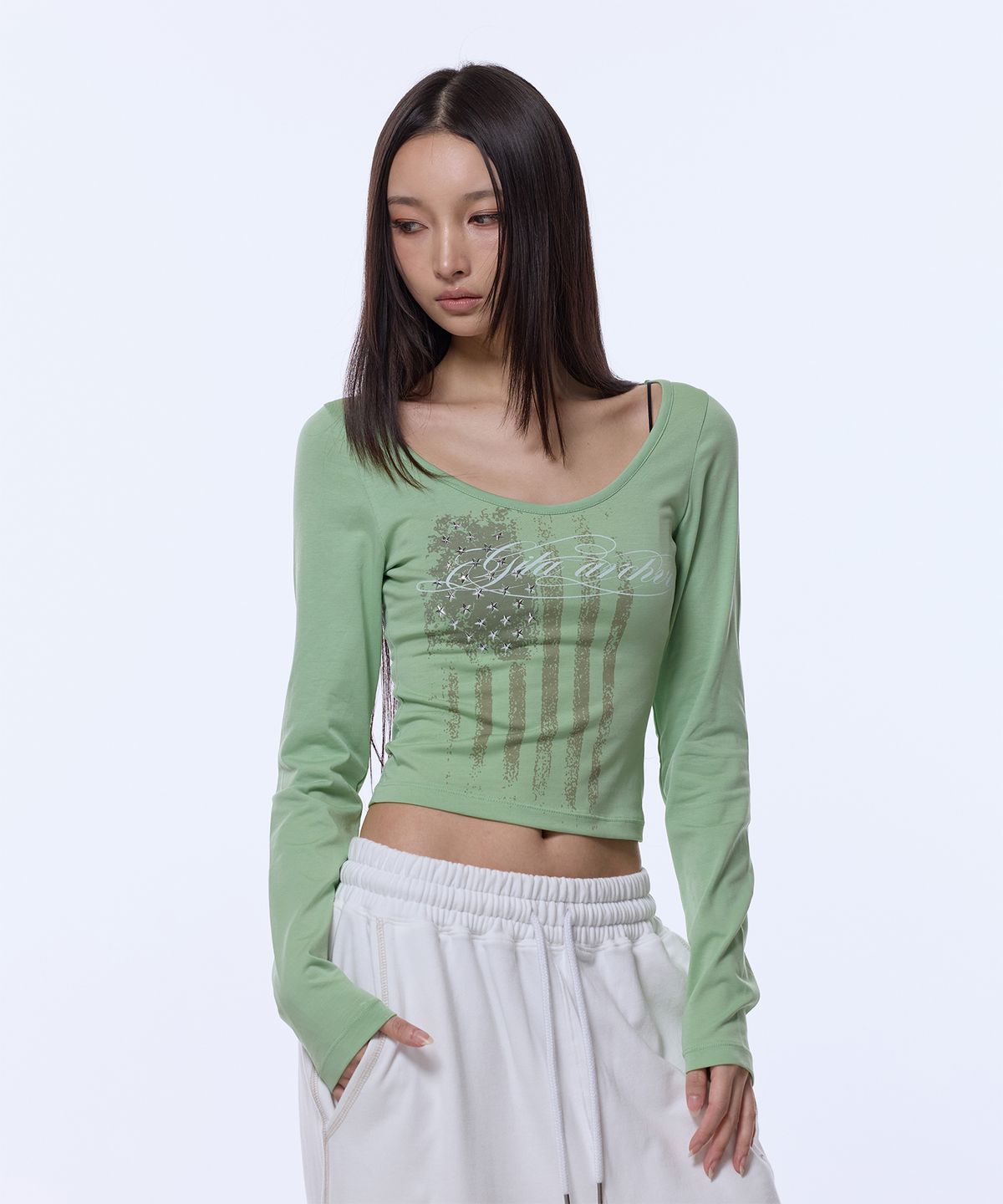 길라아카이브(GILAARCHIVE) USA STAR CROP LONG SLEEVE_SAGE GREEN