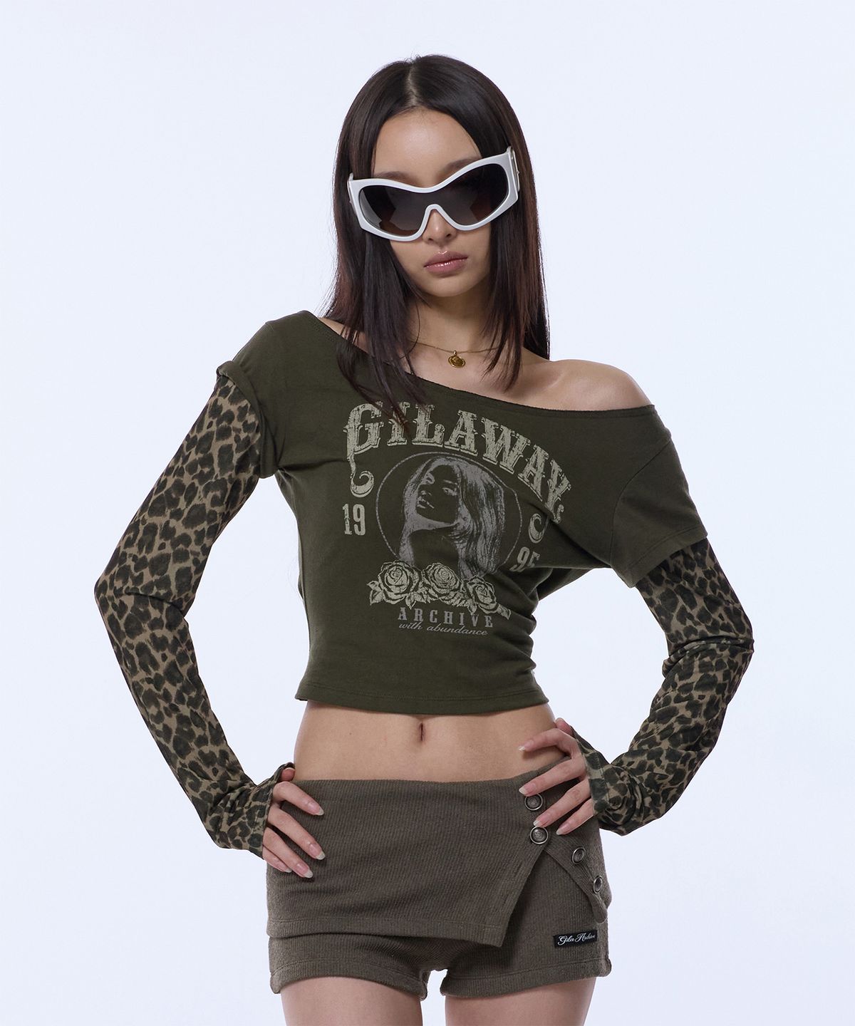 길라아카이브(GILAARCHIVE) RUNAWAY GIRL LEOPARD LONG SLEEVE_GREEN