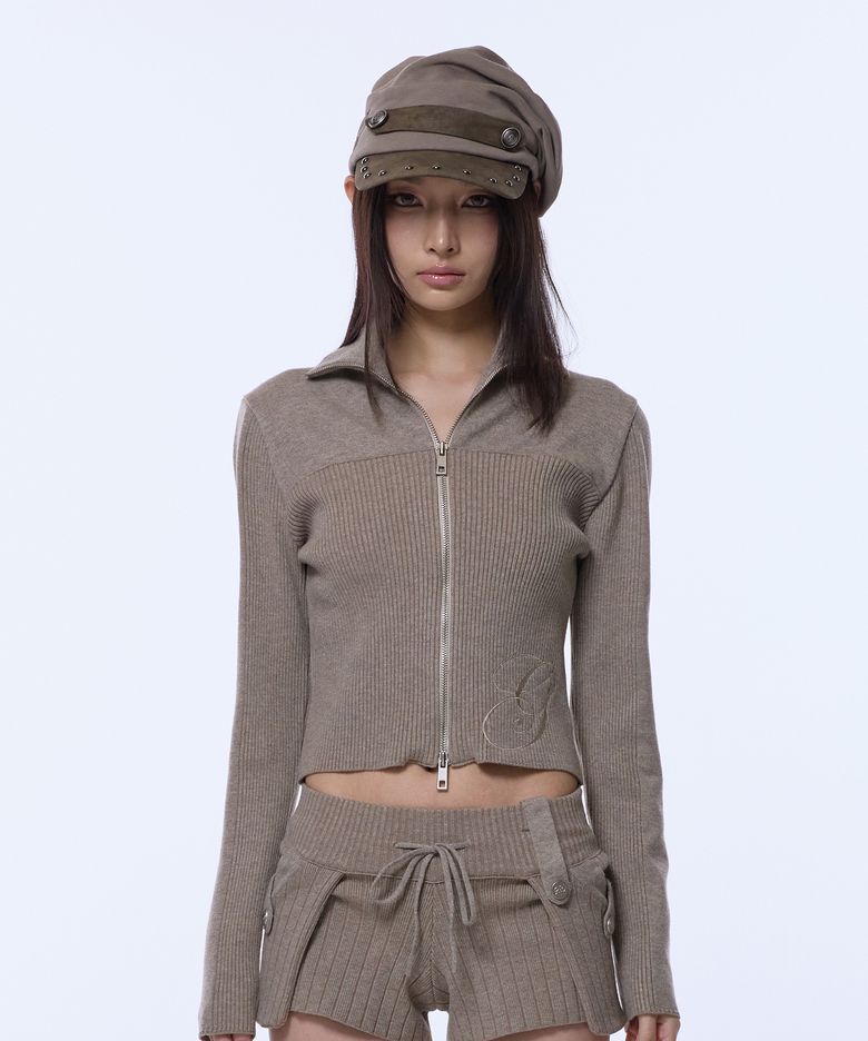 [노제 pick] g SYMBOL CROP KNIT ZIP-UP_BEIGE