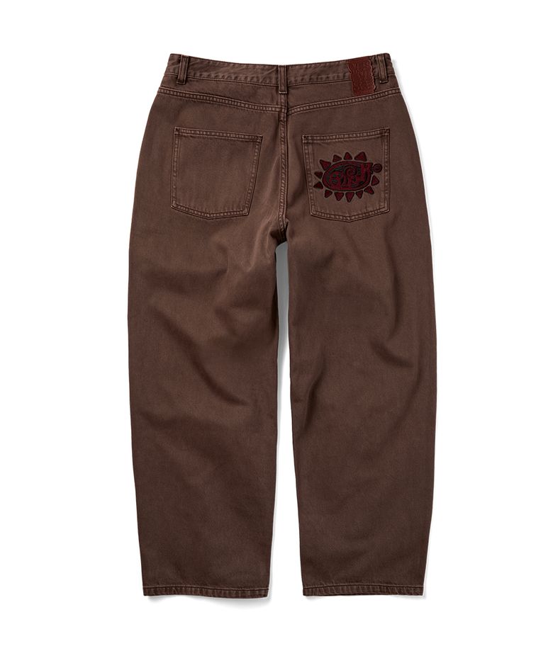 Flower Rivet Denim Pants Brown