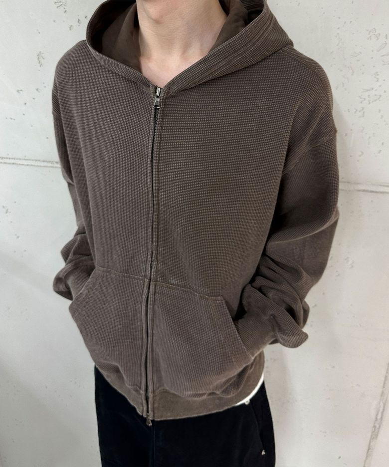 Grit Waffle Hood Zip-up (Brown)