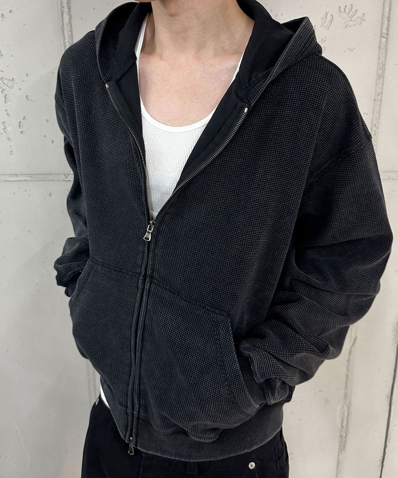 Grit Waffle Hood Zip-up (Black)