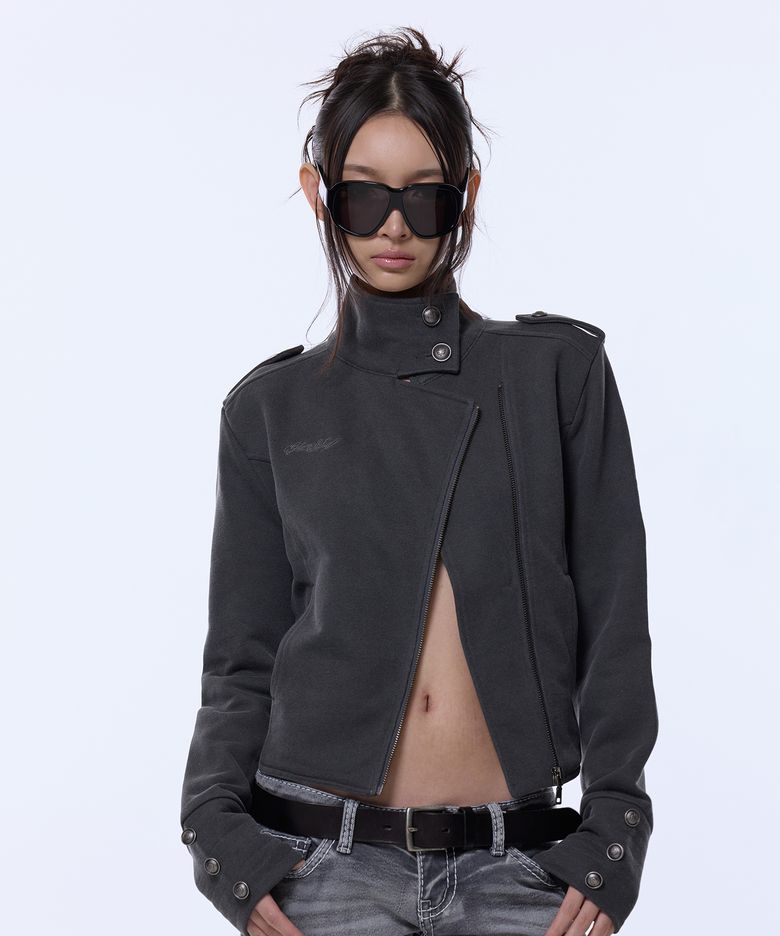 HIGH NECK NAPOLEON SIDE ZIP JACKET_GREY