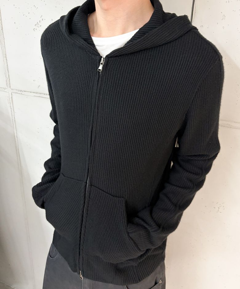 Mono Knit Zip Hoodie (Black)