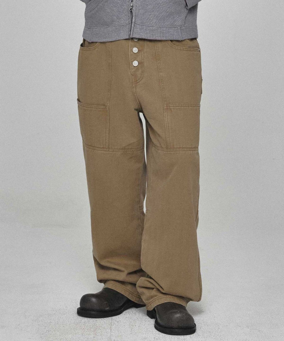 기철(KICHUL) Segment Cotton Pants (Dark Beige)