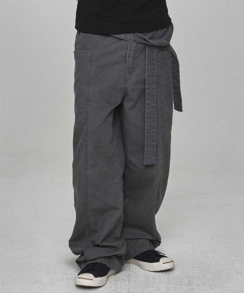 Side Tie Cotton Pants (Washed Charcoal)