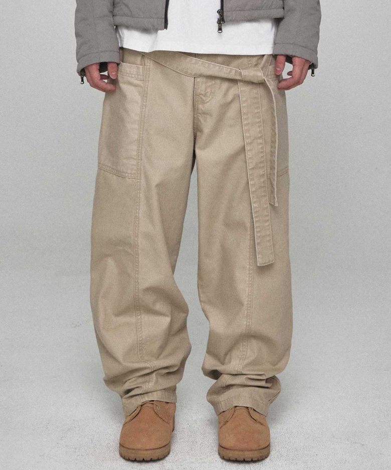 Side Tie Cotton Pants (Washed Beige)