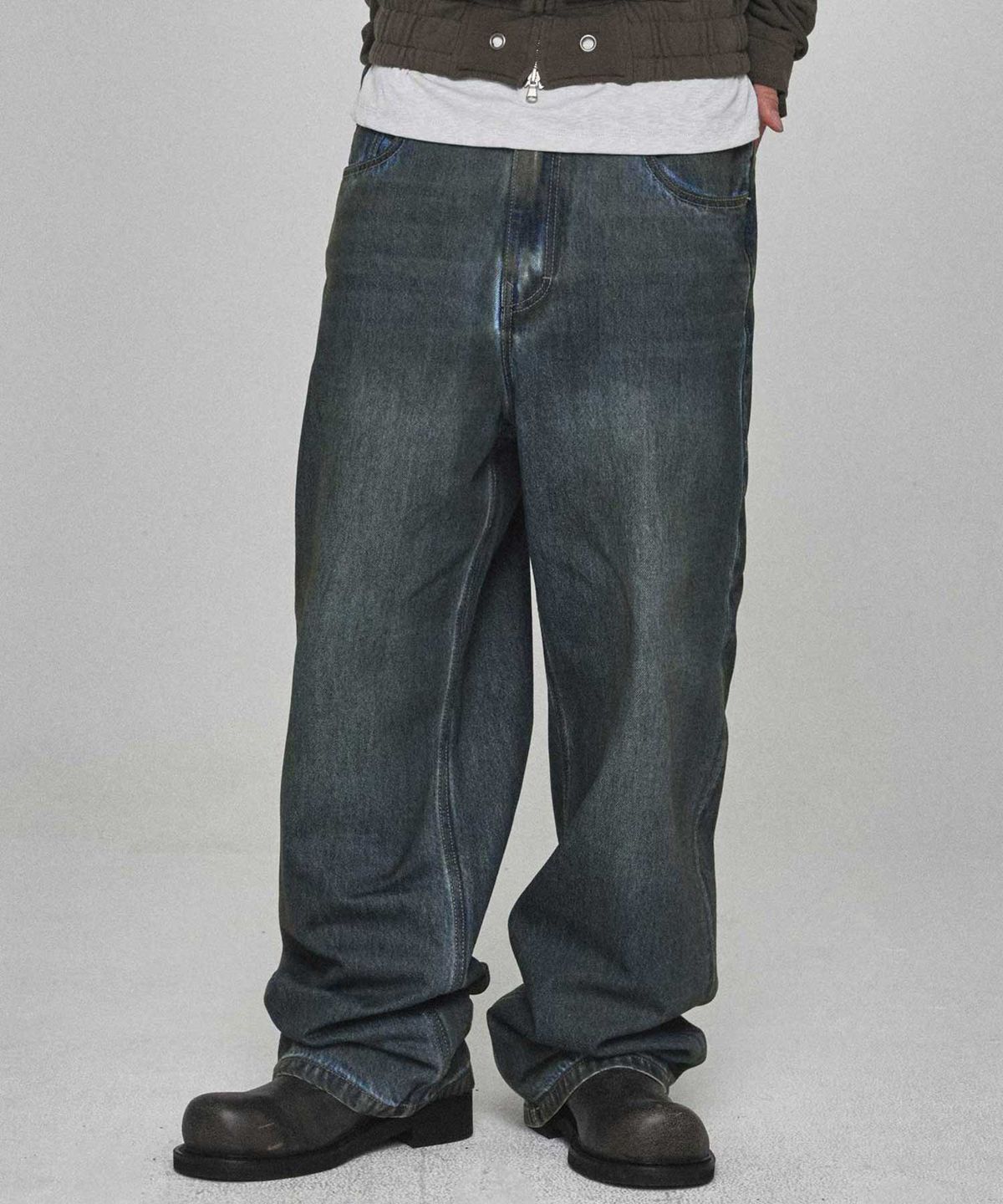 기철(KICHUL) Grease Wide Denim Pants (Dirty Indigo)