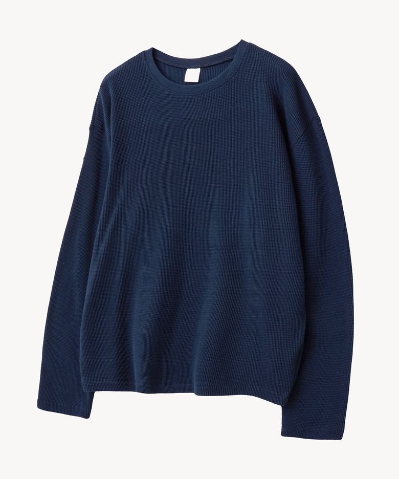 크롭 와플 롱슬리브 티셔츠 (NAVY)