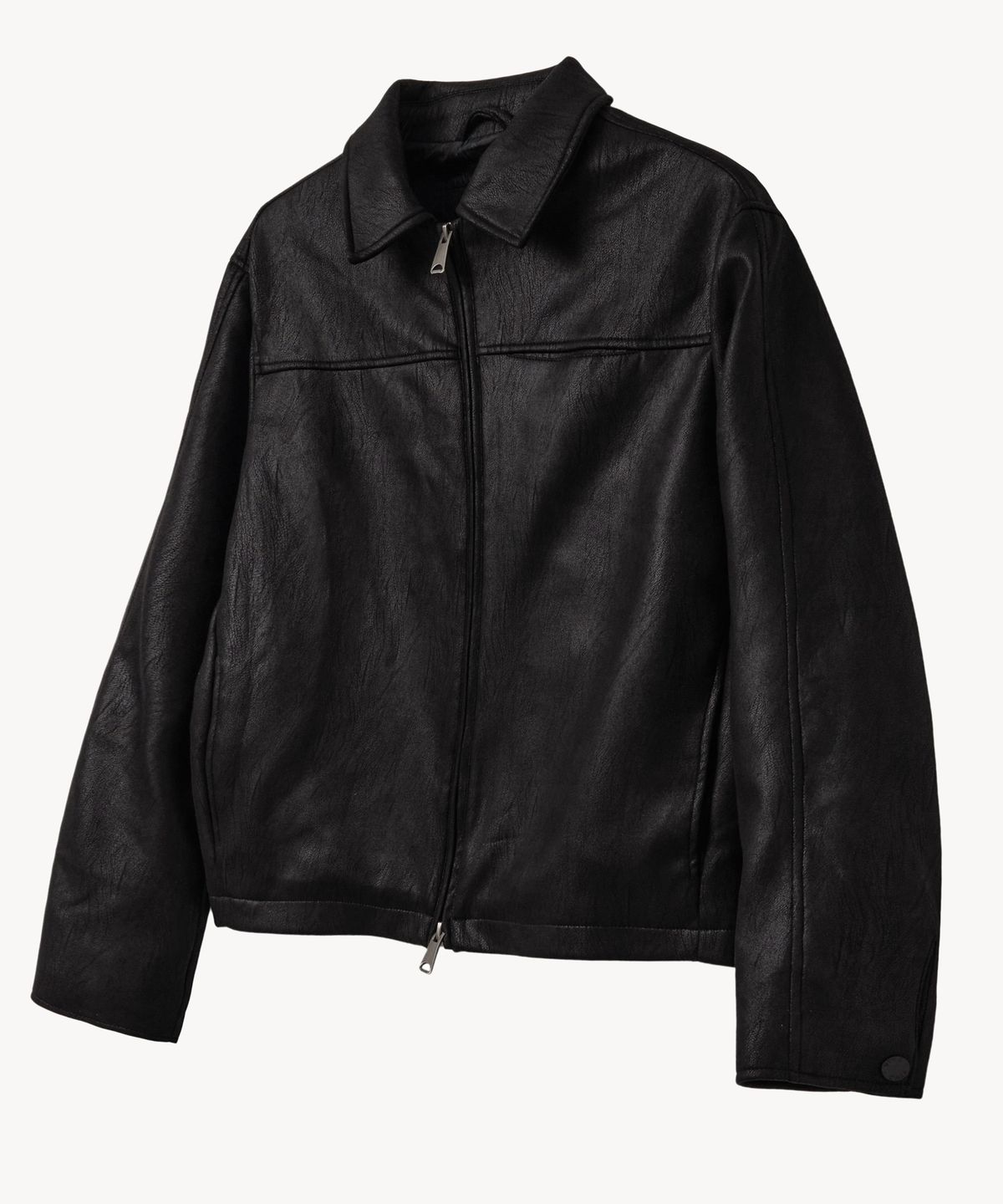 브이투(VTWO) 8315 워시드 미니멀 카라 레더 자켓 (BLACK)