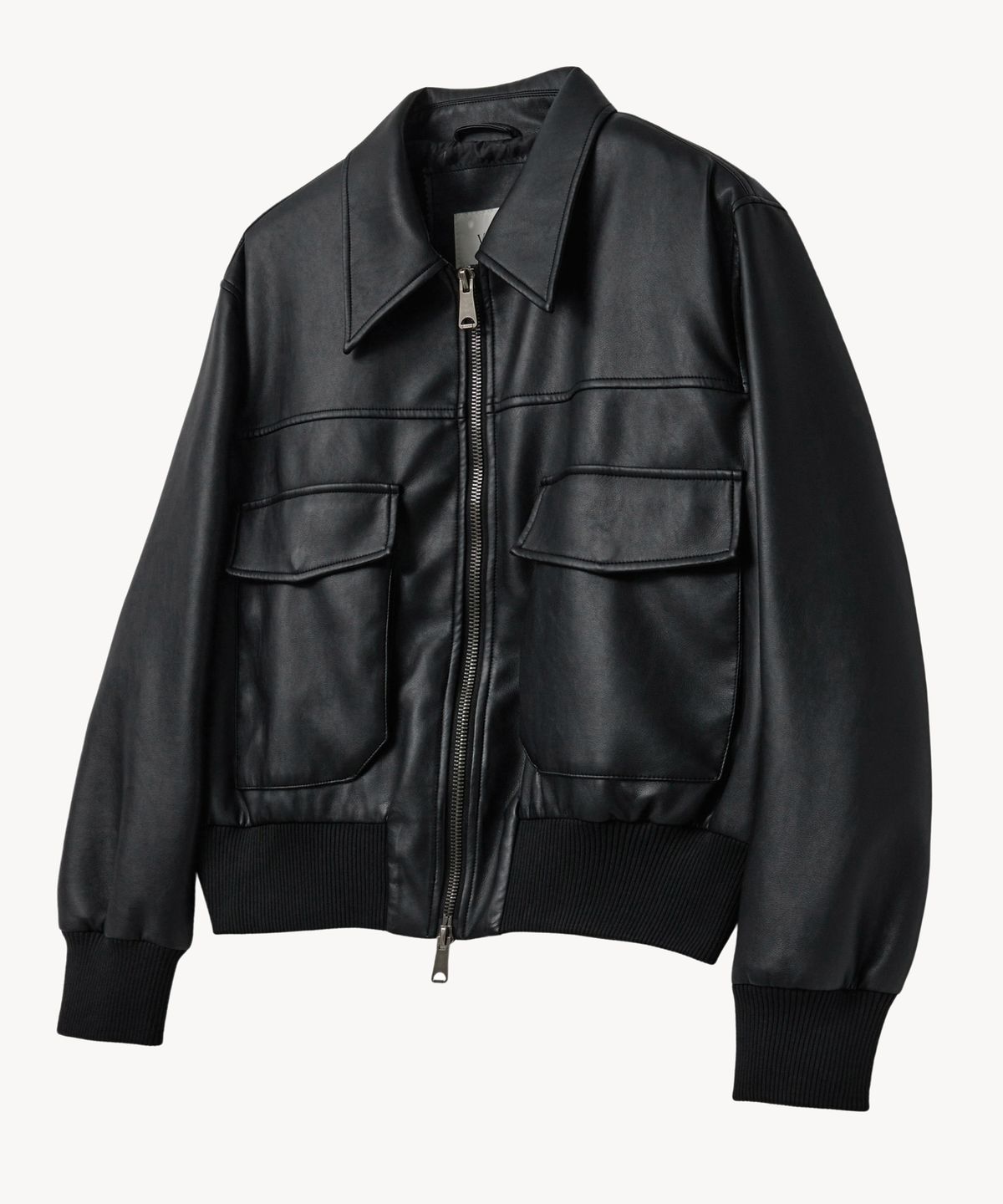 브이투(VTWO) 8312 크롭핏 레더 블루종 (BLACK)