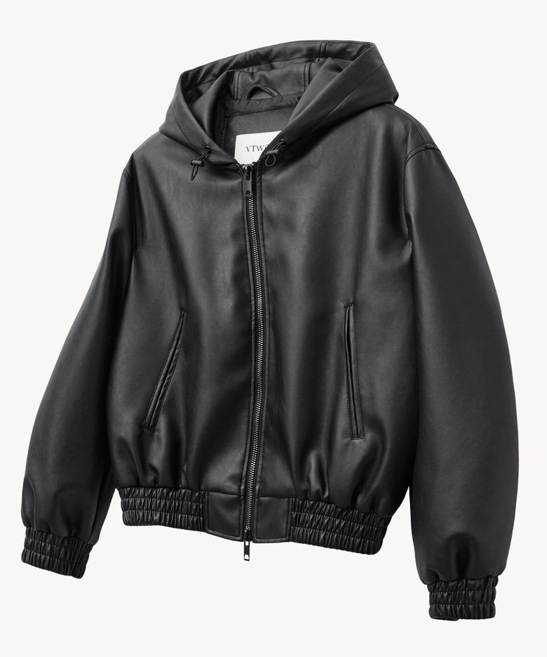 8320 크롭 레더 후드 자켓 (BLACK)