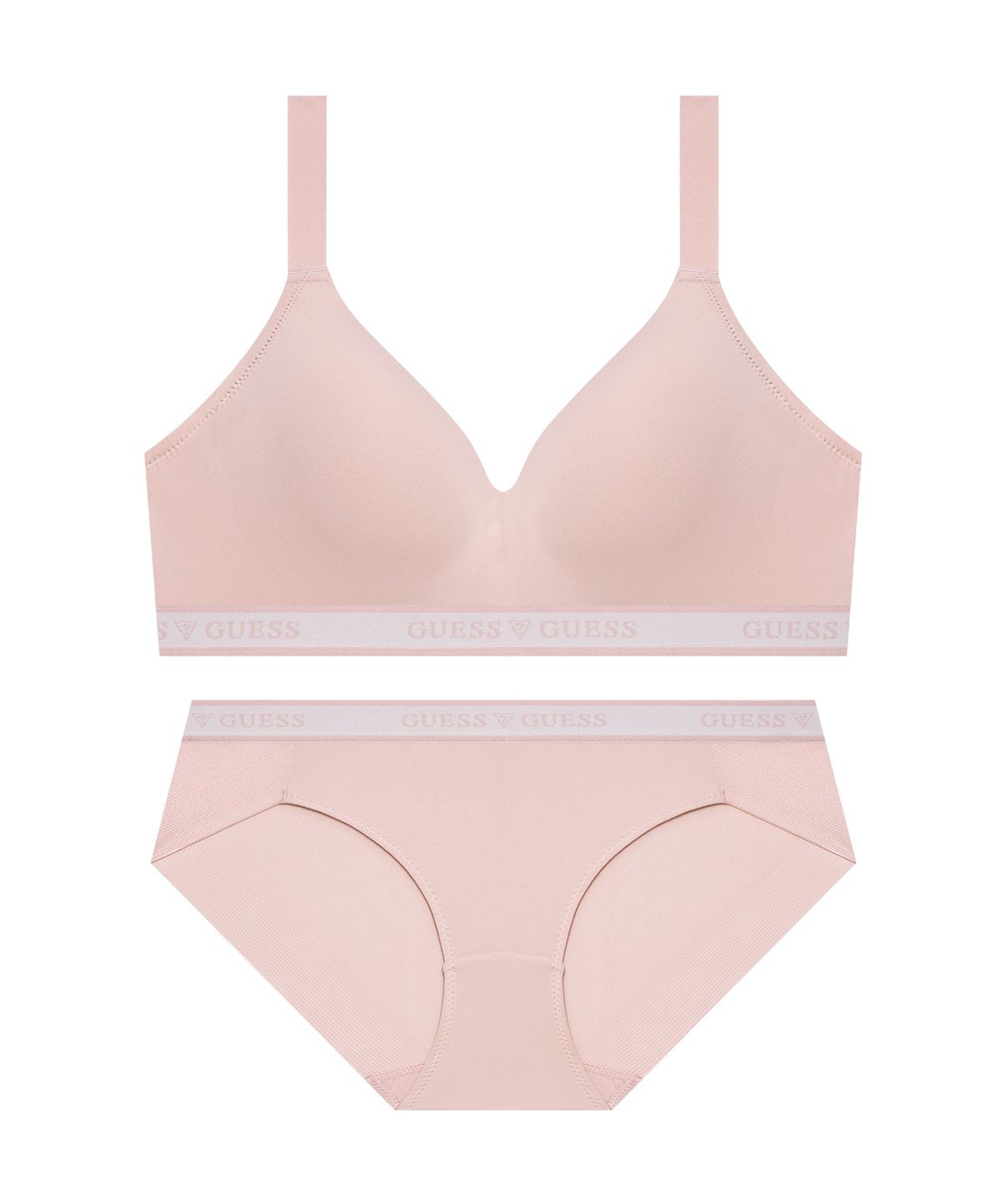 게스언더웨어(GUESS UNDERWEAR) 에어 메쉬몰드 노와이어 브라 팬티 세트 - 라이트핑크