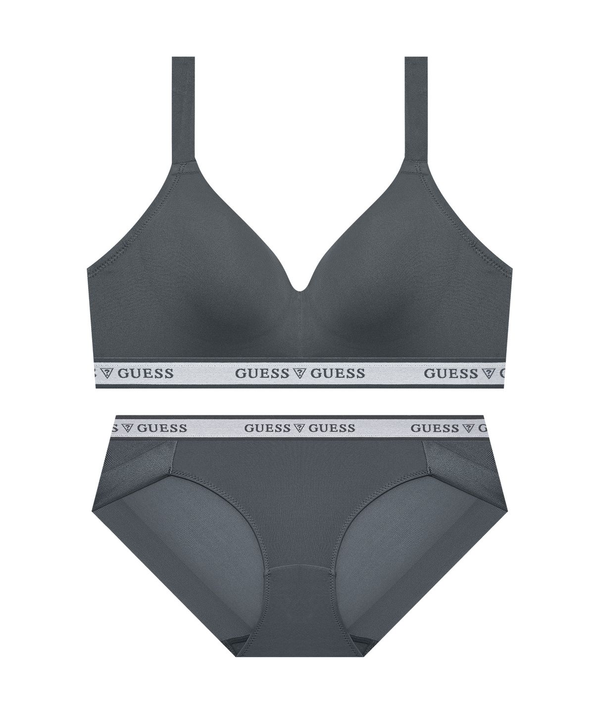 게스언더웨어(GUESS UNDERWEAR) 에어 메쉬몰드 노와이어 브라 팬티 세트 - 차콜