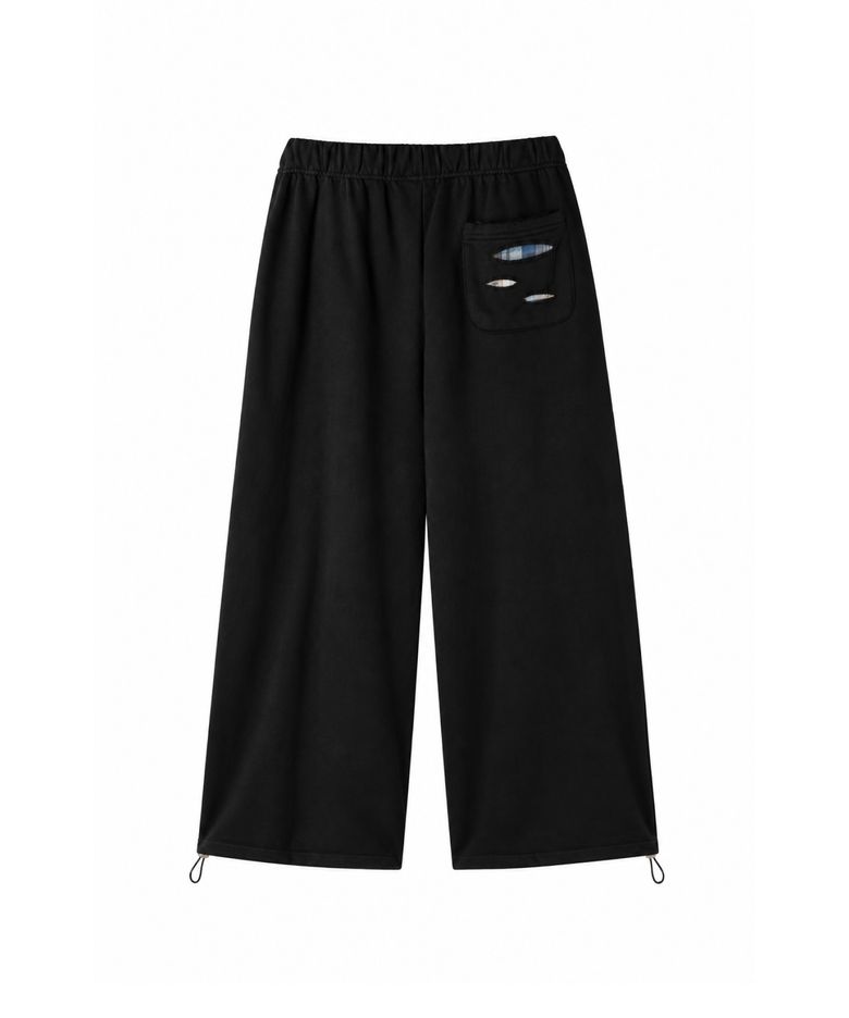 빈티지 체크 데미지 스웻 팬츠_[BLACK]