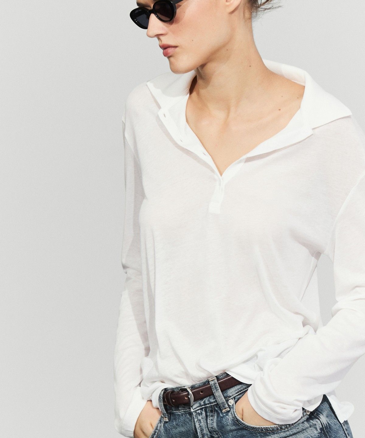 마시모두띠(MASSIMO DUTTI) 100% 코튼 긴소매 폴로셔츠