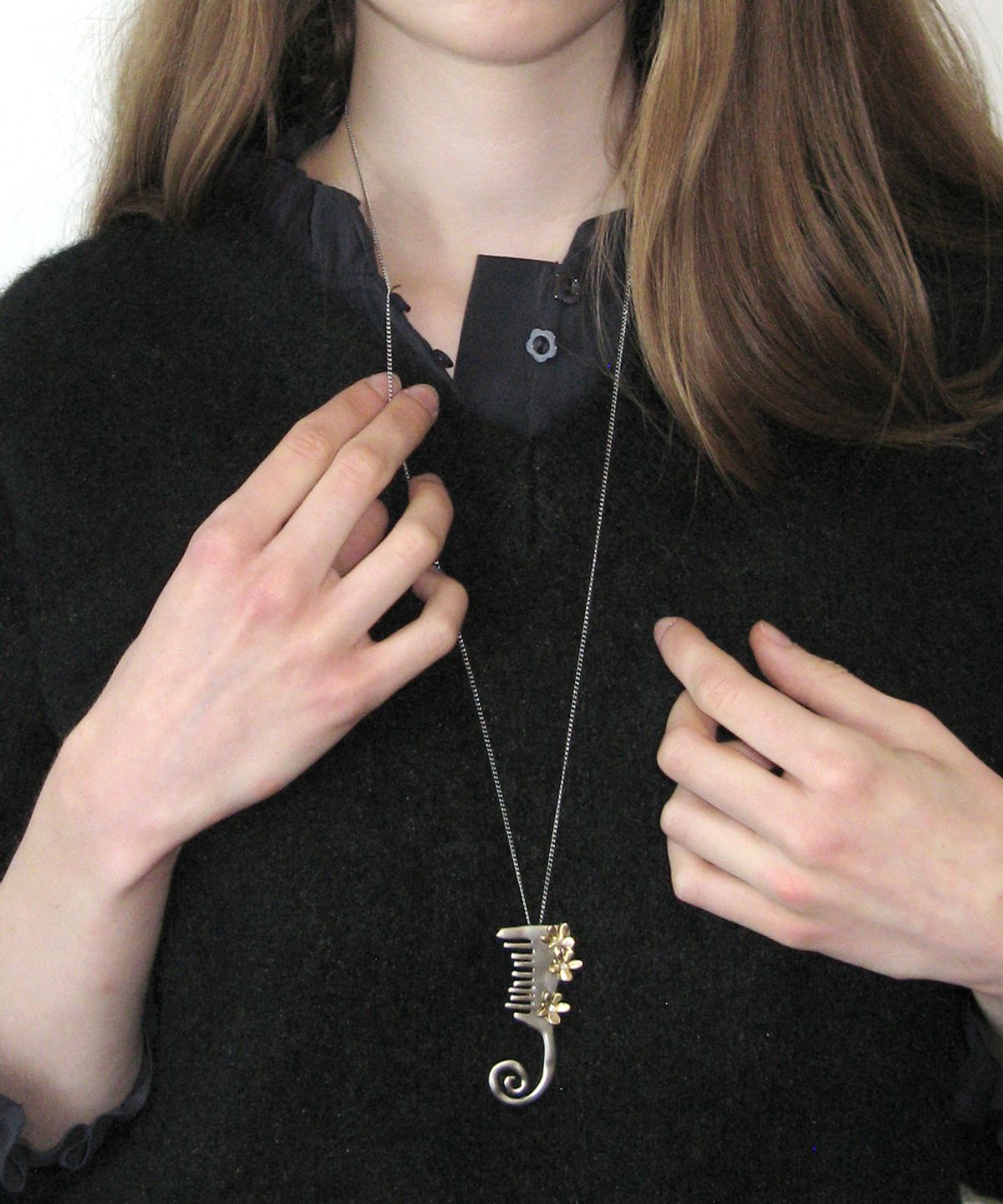 시눈(SINOON) Bloom Brush Necklace (Silver Gold)