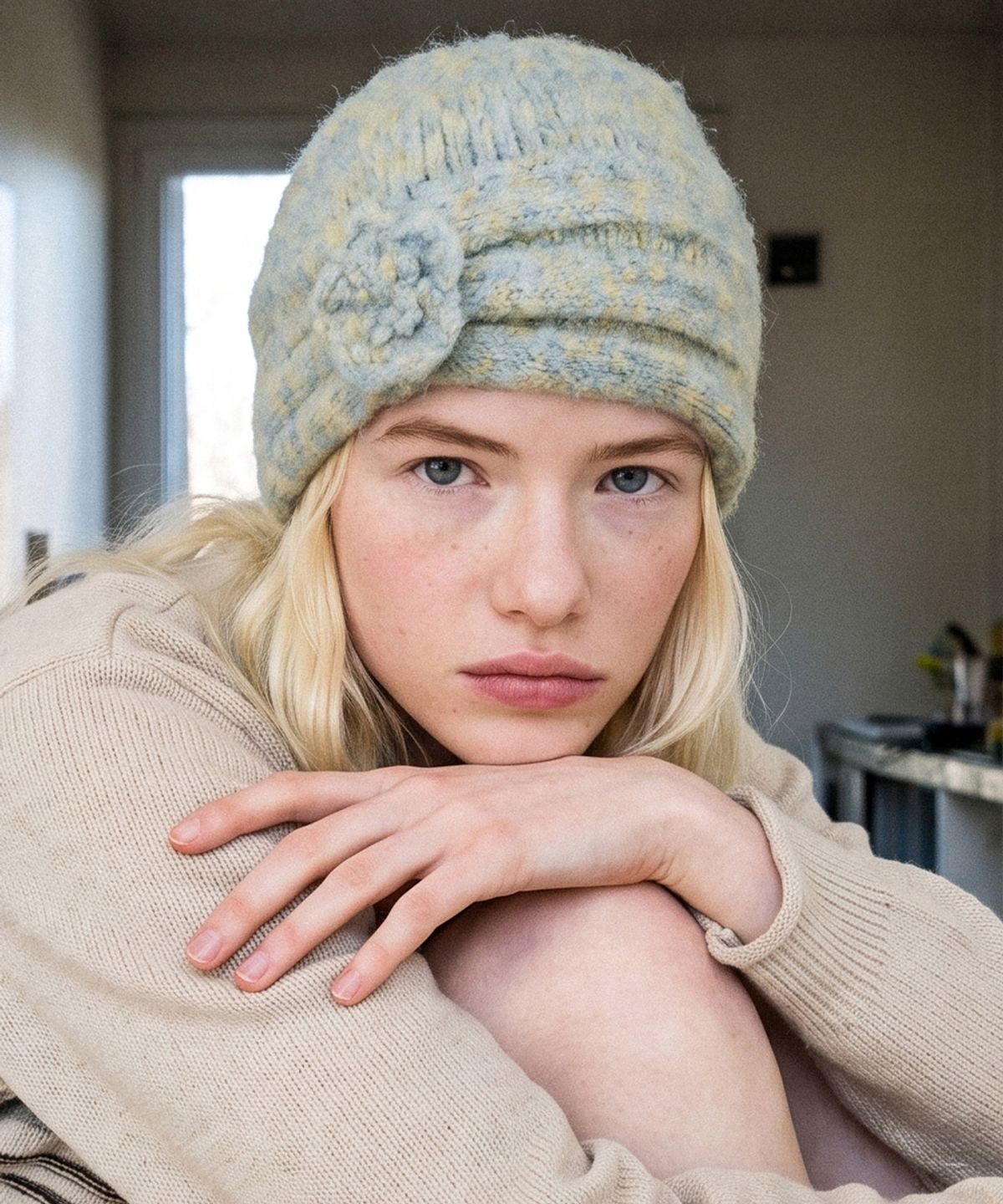 시눈(SINOON) Flower Shirring Beanie (Light Blue)