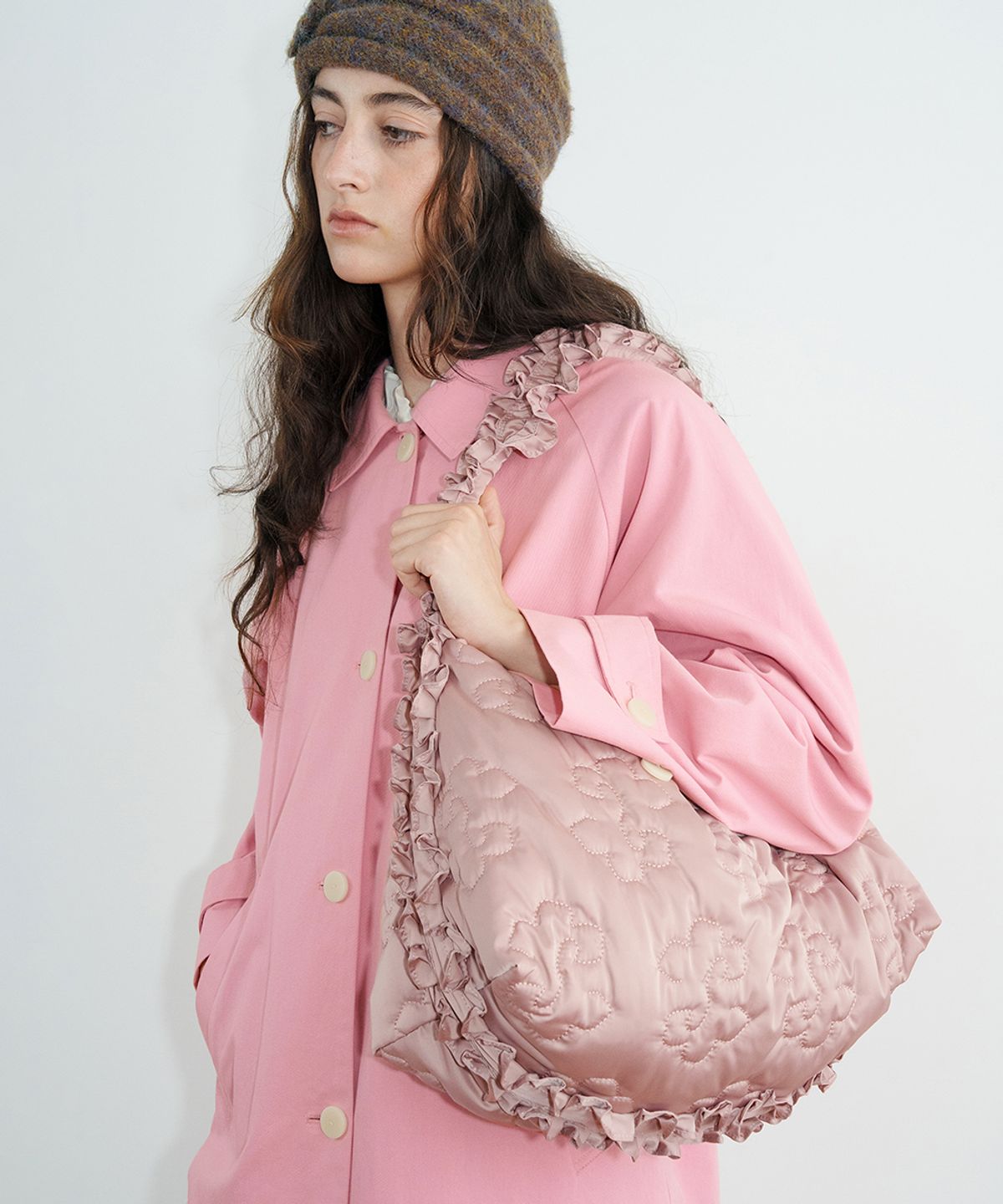 시눈(SINOON) Padded Shirring Bag (Ash Pink)