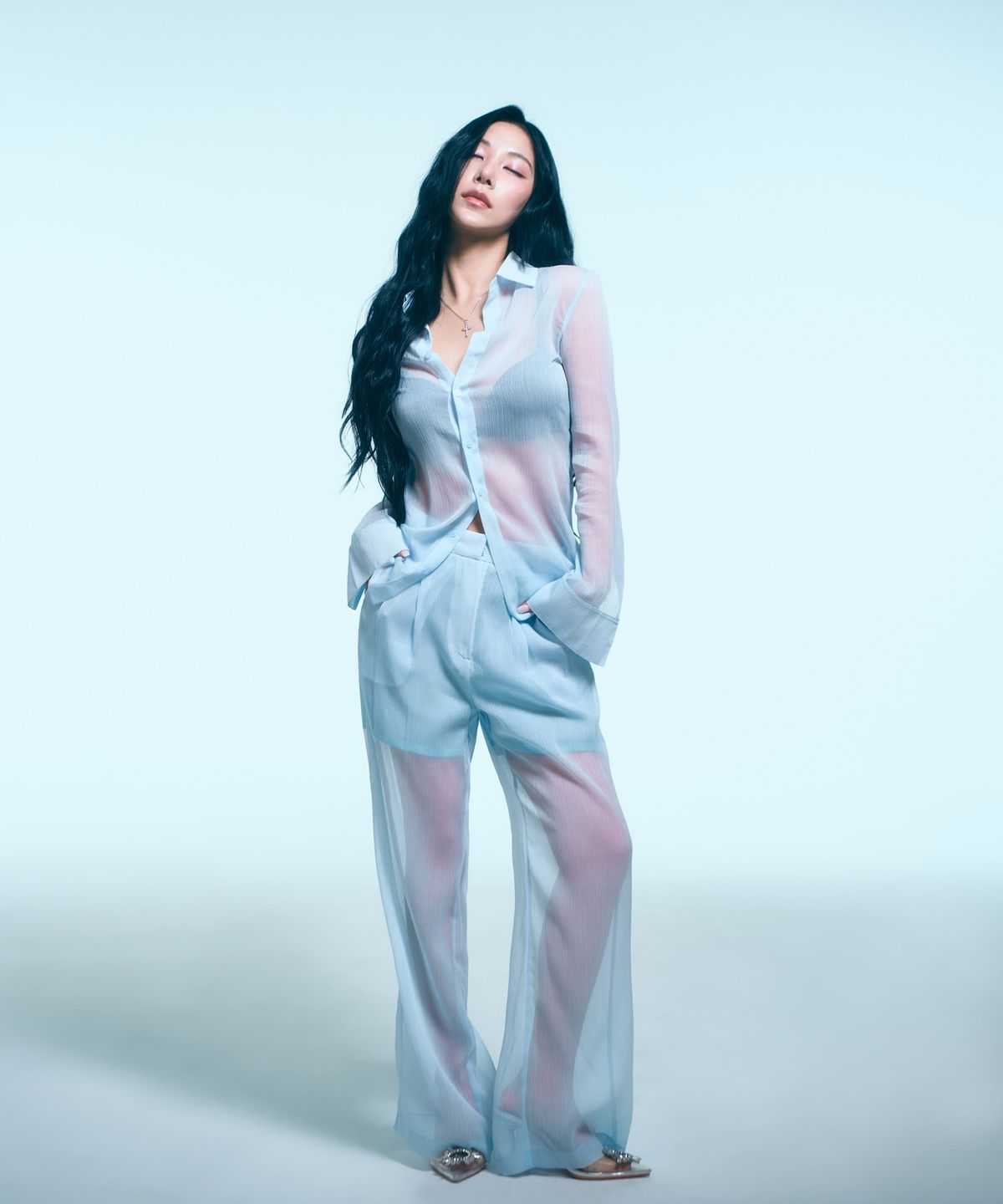 시데라(SIDERA) Whisper Glitter Sheer Pants [Blue]