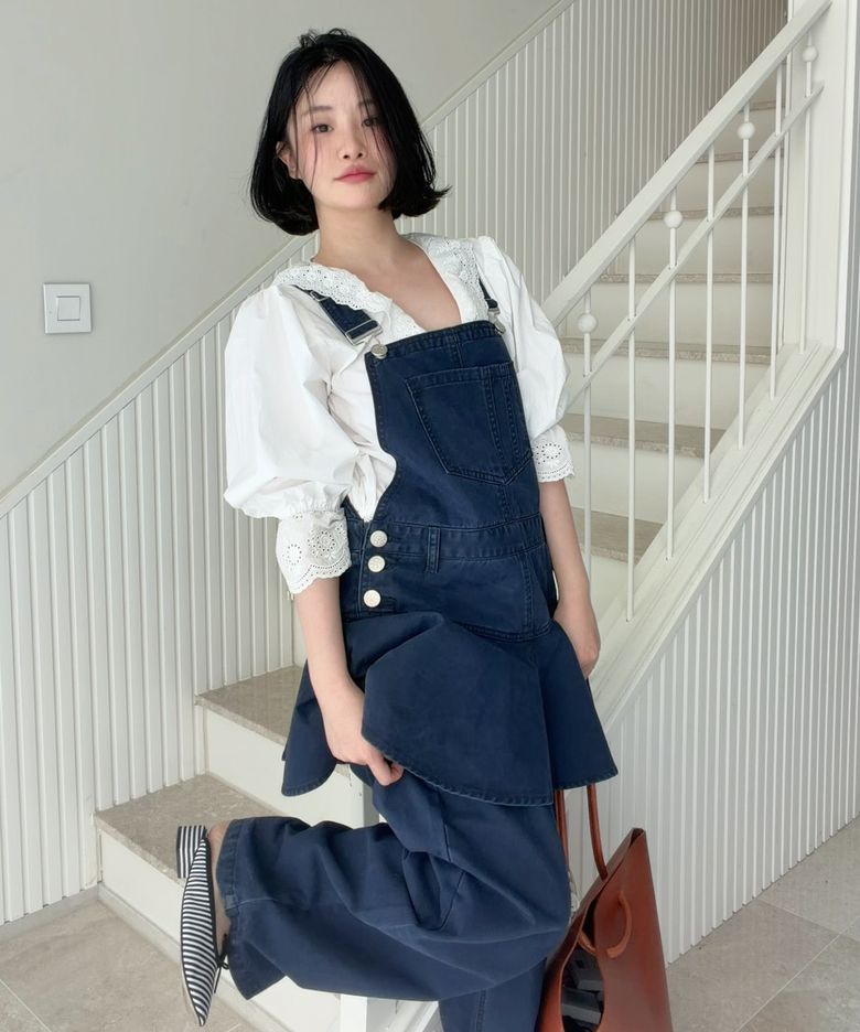 Flare Skirt Layered Overall (Navy)