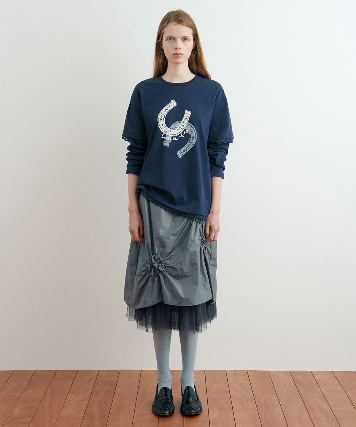 시눈(SINOON) Flower Shirring Skirt (Grey)