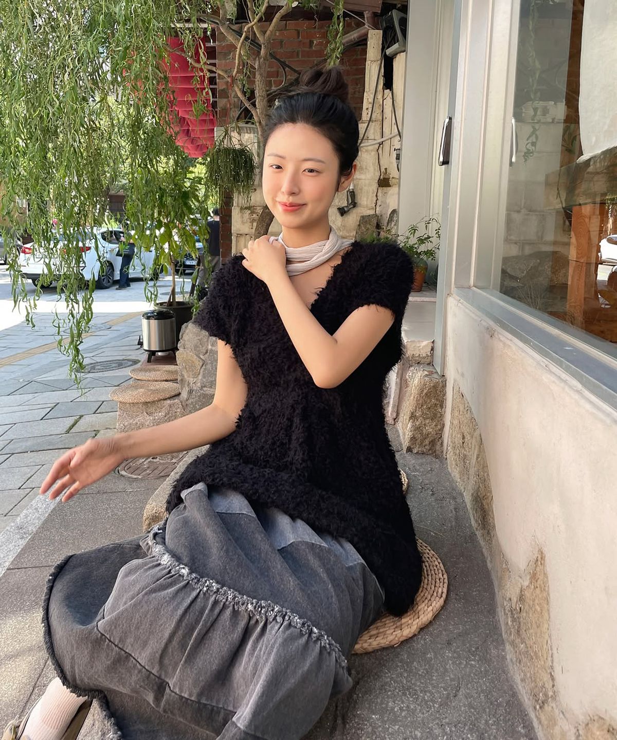 시눈(SINOON) Color Block Tiered Maxi Skirt (Black)