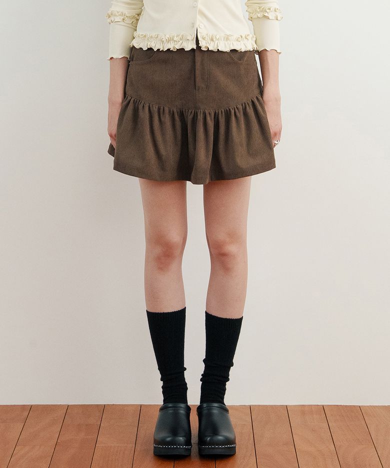Flare Corduroy Mini Skirt (Ash Brown)