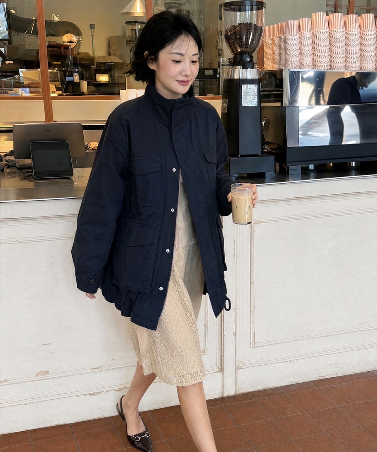 시눈(SINOON) Color Block Washed Work Jacket (Dusty Blue)