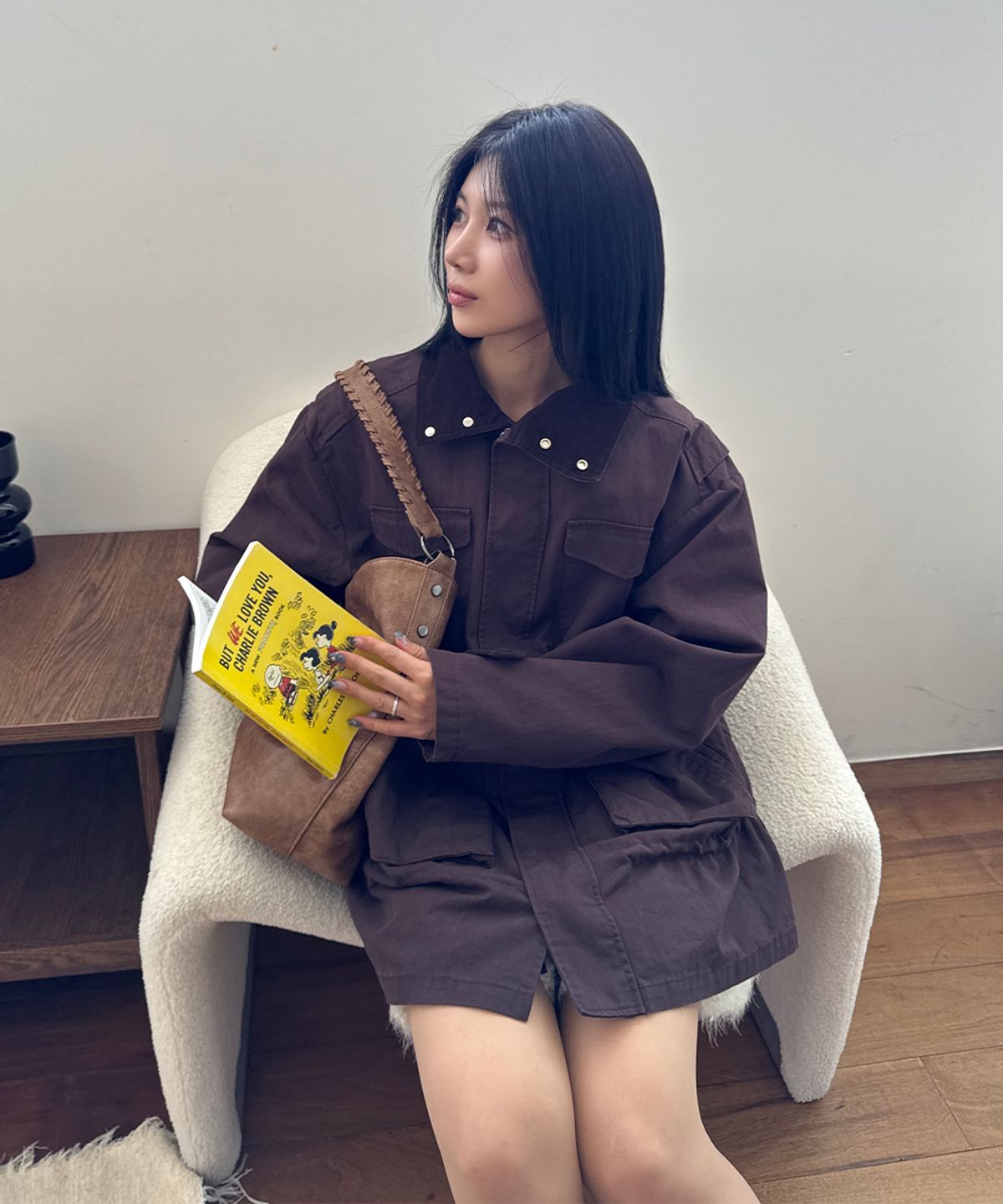 시눈(SINOON) Color Block Washed Work Jacket (Brown Purple)