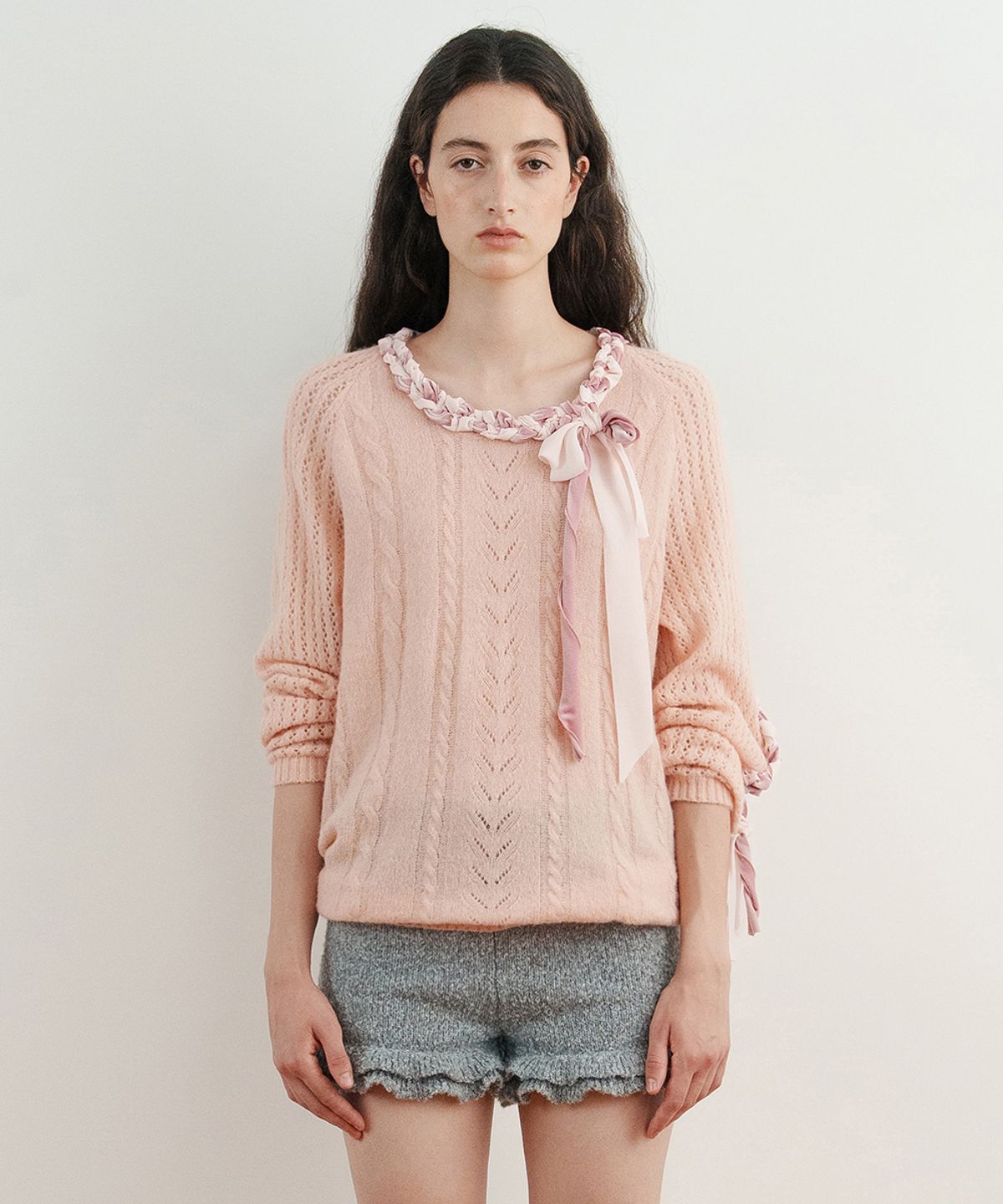 시눈(SINOON) Lace-Up Ribbon Knit (Pink)