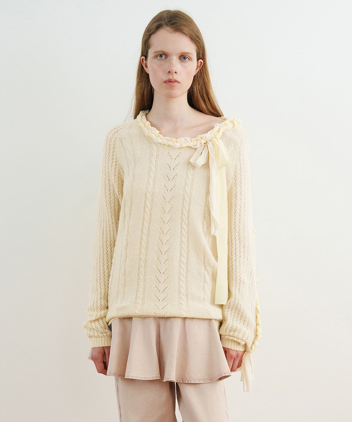 시눈(SINOON) Lace-Up Ribbon Knit (Cream)