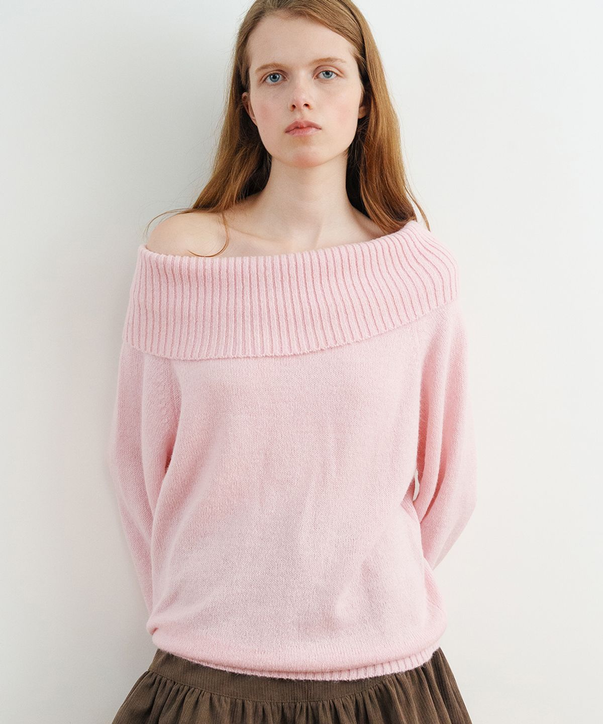 시눈(SINOON) Sheer Off-Shoulder Knit (Pink)