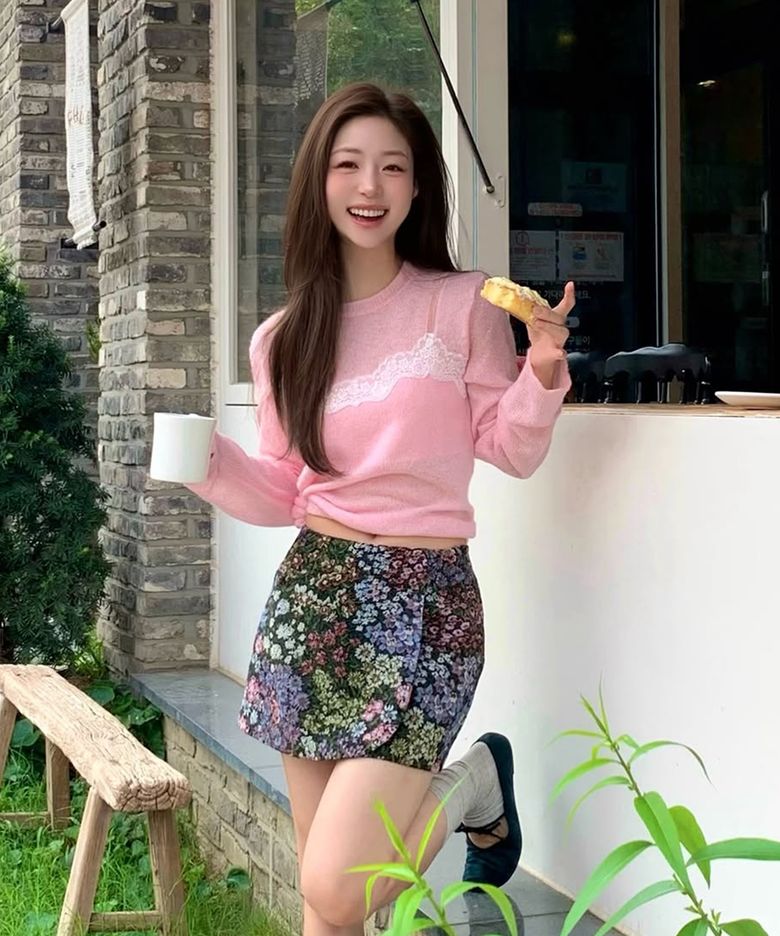 Lace Patch Sheer Knit (Pink)