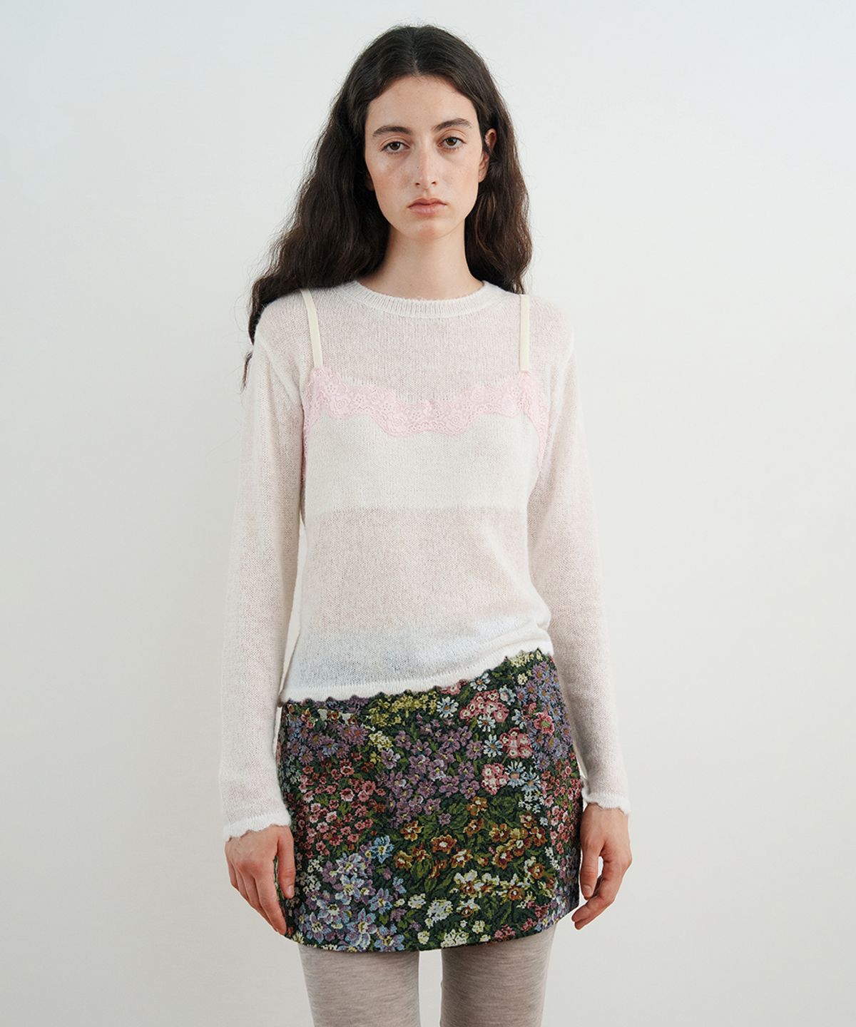 시눈(SINOON) Lace Patch Sheer Knit (Ivory)