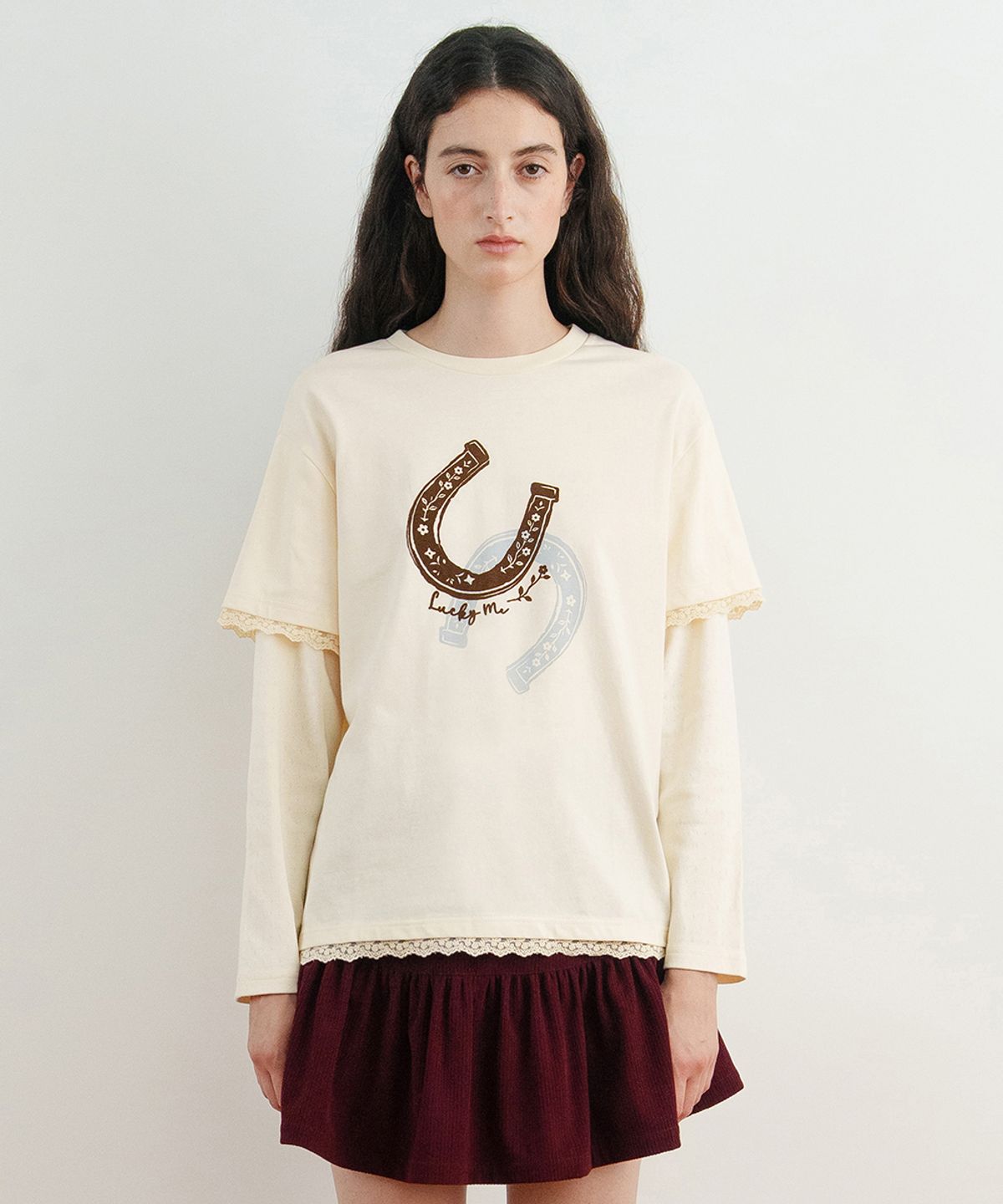 시눈(SINOON) Lucky Layered T-Shirt (Cream)