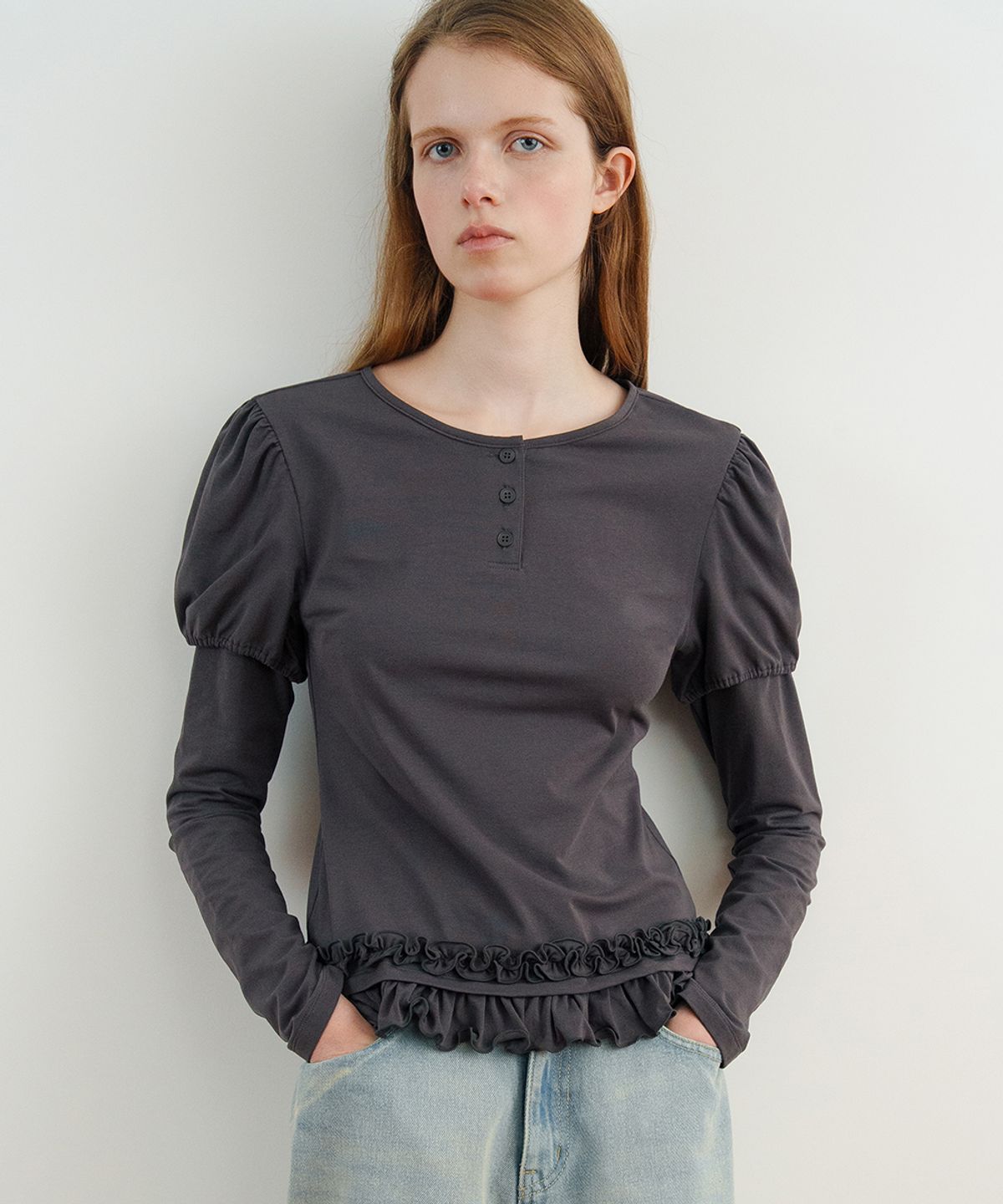 시눈(SINOON) Balloon Puff Layered Sleeve (Charcoal)