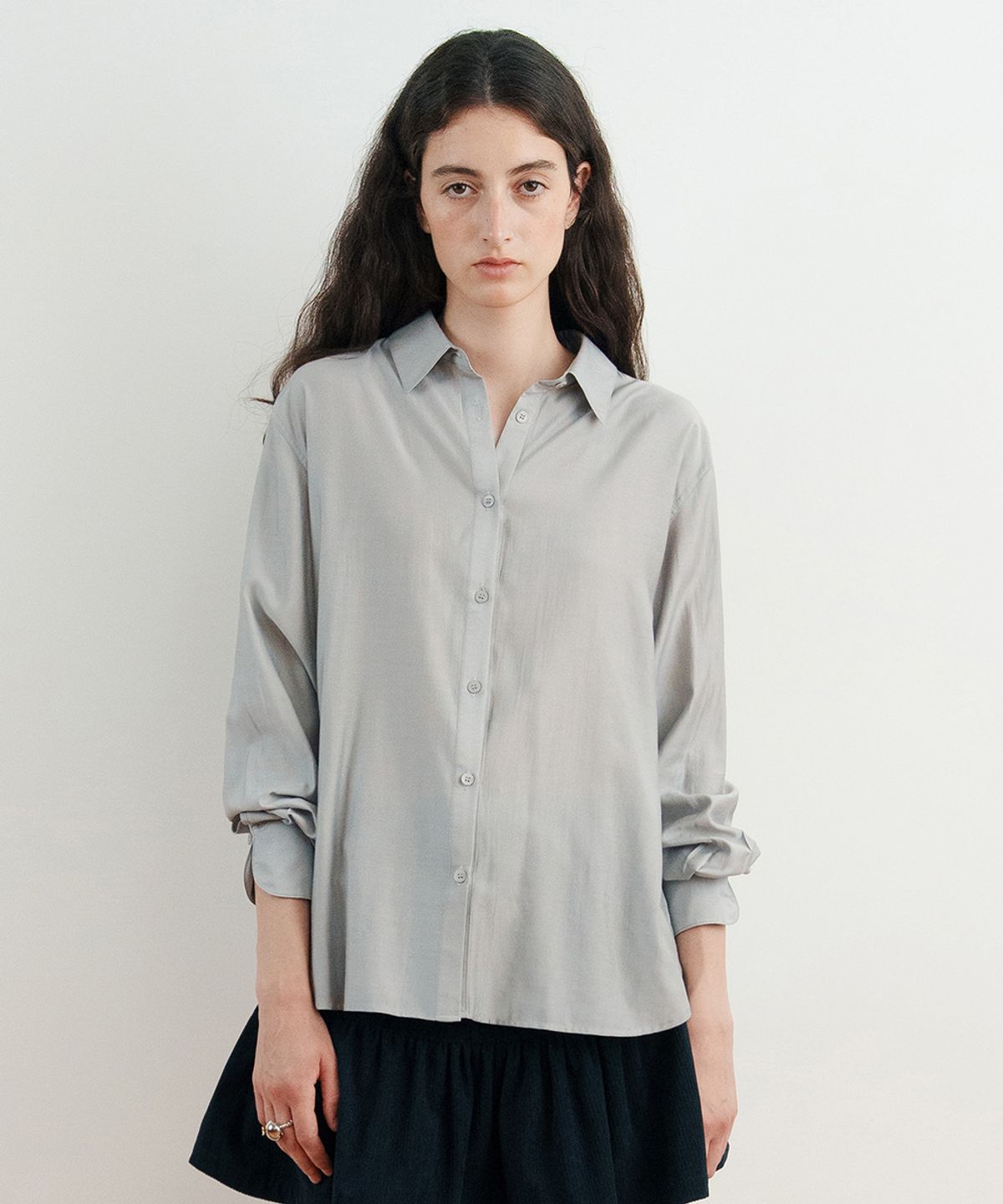 시눈(SINOON) Sheer Loose Shirt (Light Grey)