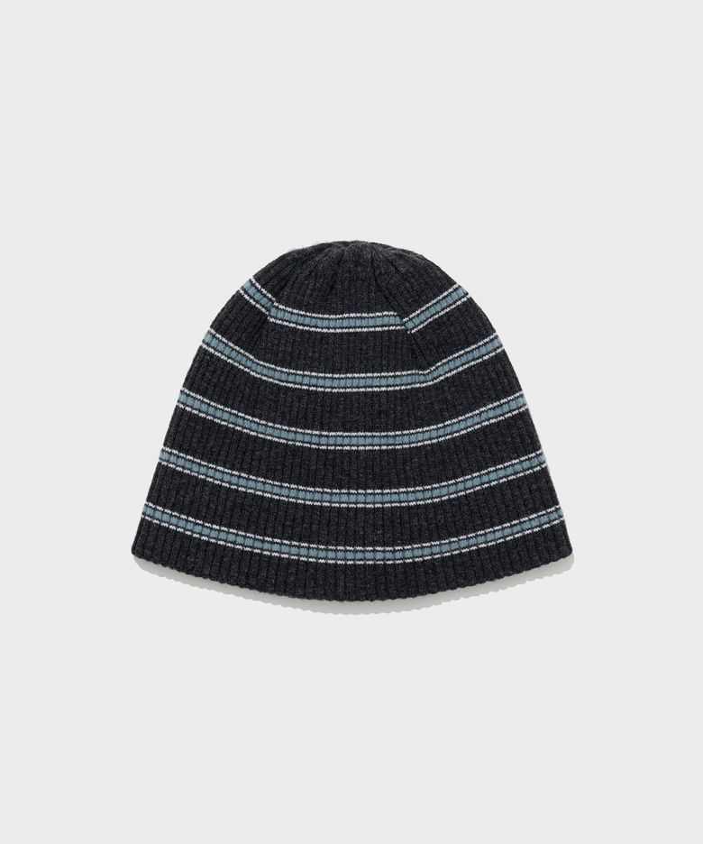 WOOL CASH BLEND STRIPED BEANIE_CHARCOAL GREY [LC263HA01CG]