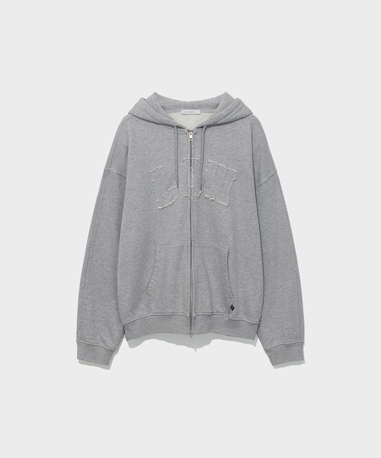 LOW WASHED ZIP-UP HOODIE_MELANGE GREY [LC267TS13MG]