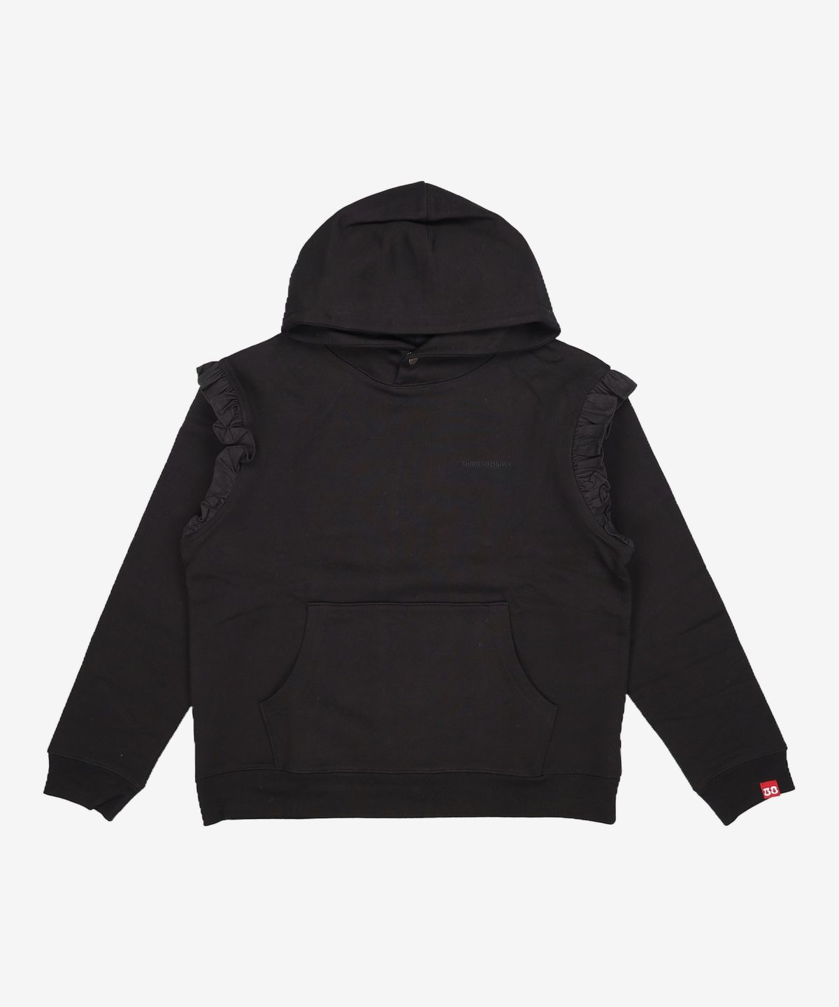 쓰리투에이티(THREE TO EIGHTY) RUFFLED SWEAT HOODIE (BLACK) OS