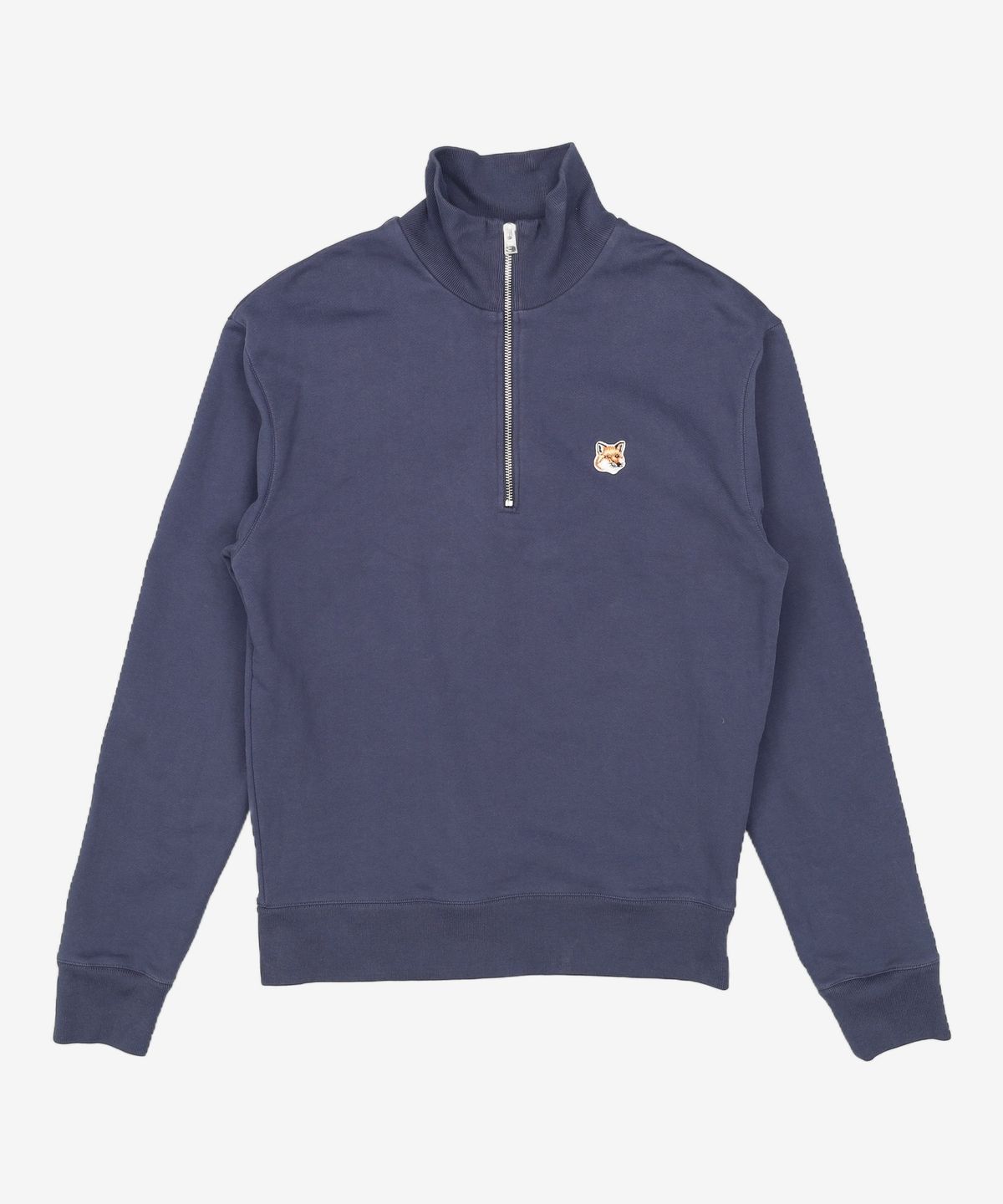 메종 키츠네(MAISON KITSUNE) 폭스 헤드 패치 컴포트 하프 집업 맨투맨 - 잉크 블루 / MM00314KM0001P476 XS