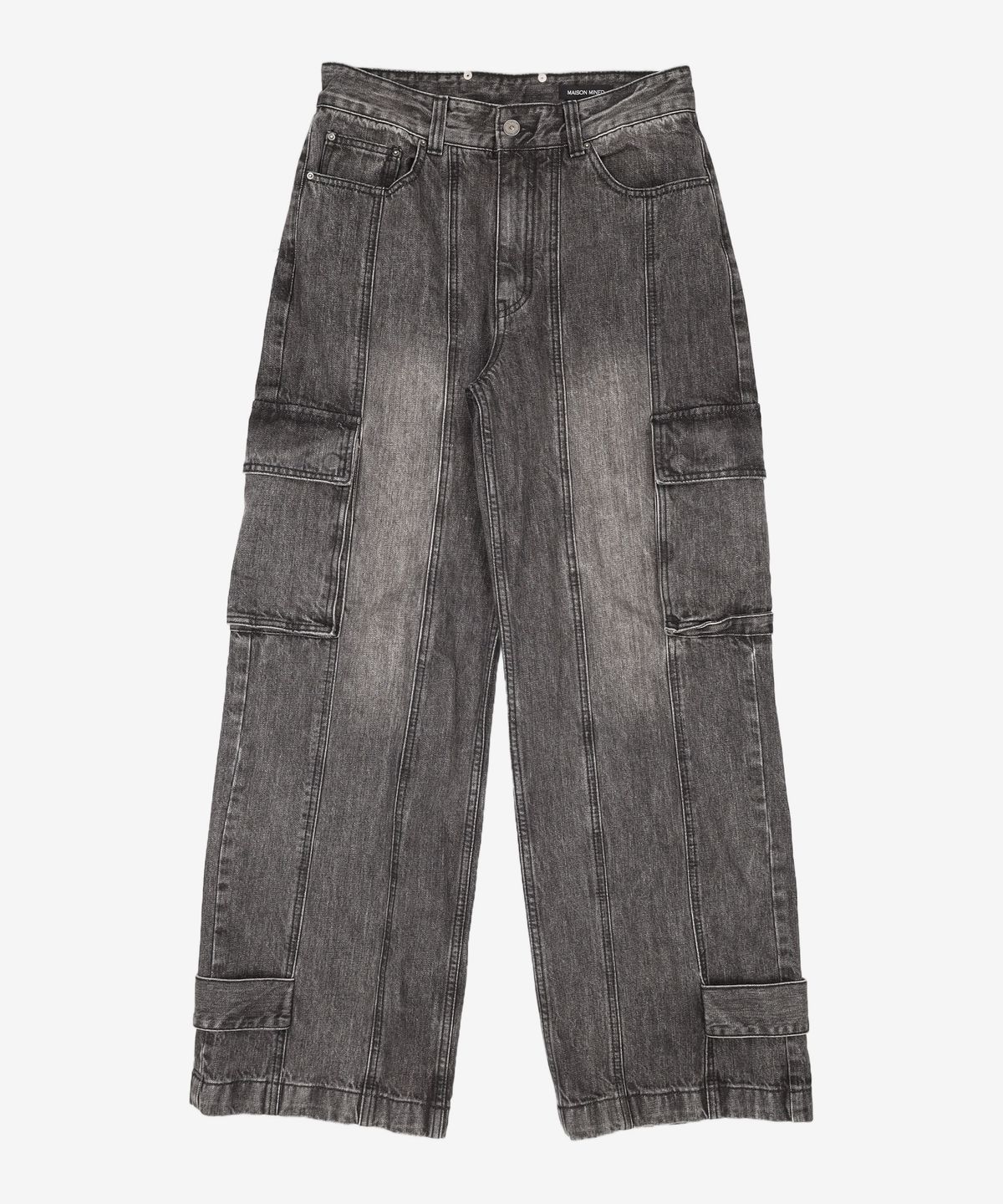 메종미네드(MAISON MINED) HEM BUTTON UTILITY CARGO DENIM PANTS BLACK 46