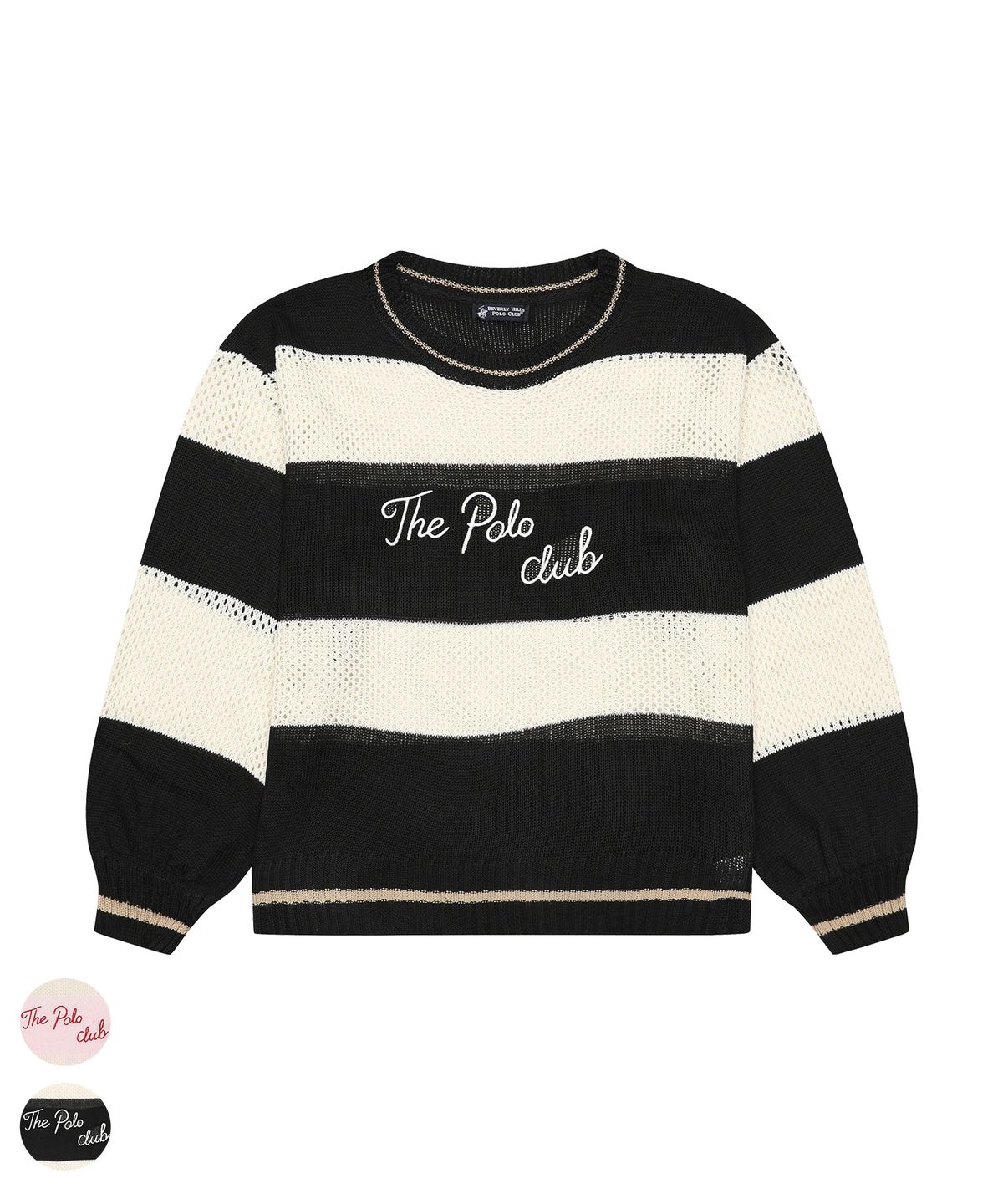 비버리힐스 폴로클럽(BHPOLOCLUB) 여성 스트라이프 매쉬 라운드 니트 2color TK122